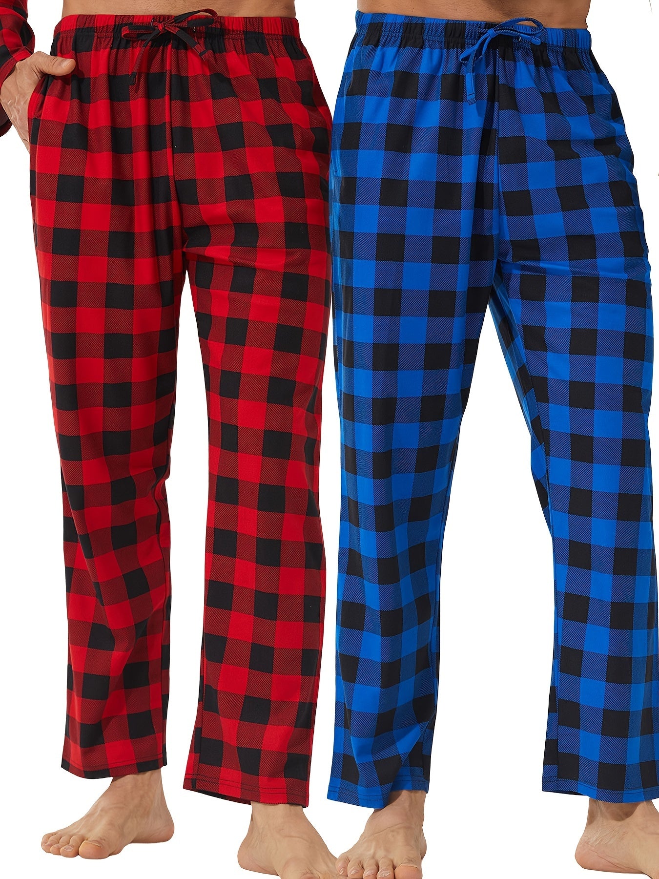 LANBAOSI Men's Plaid Print Sleep Pants – 2/3-Pack Casual Drawstring Waist Lounge Pants, Slight Stretch, Knit Fabric Regular Fit for Spring/Fall - Premium pajama pants from Lizard Vigilante - Just $32.99! Shop now at Lizard Vigilante