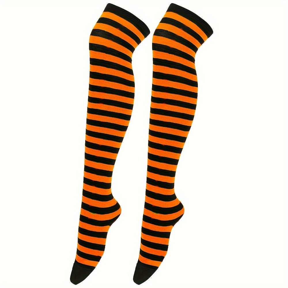 Vibrant Striped Knee High Socks - Women's Calf Socks for Music Festival, Cosplay Party, and Fashion Statement - Soft, Stretchy, and Comfortable Stockings & Hosiery for All-Day Wear