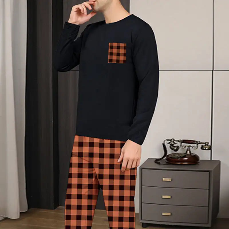 Ice Silk Long Sleeve Long Pants Men's Pajama Set
