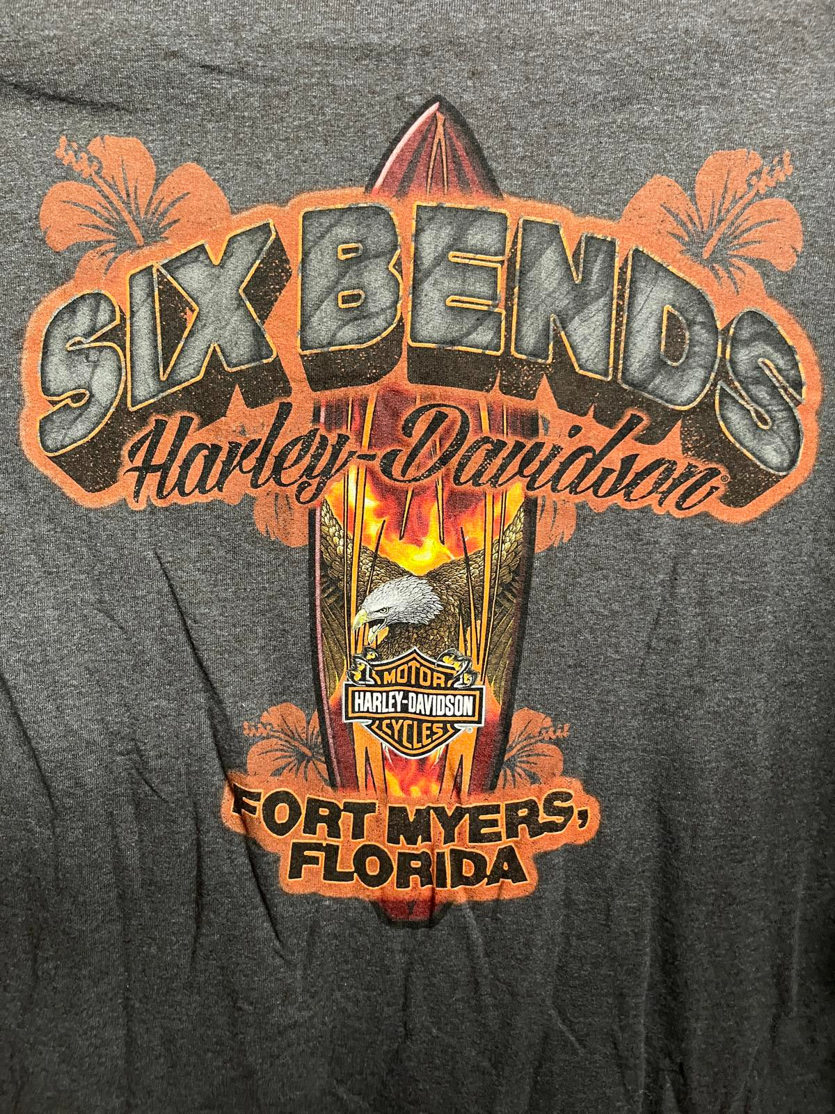 T-shirt Harley Davidson Surfboard Flames Bald Eagle Surf Tee