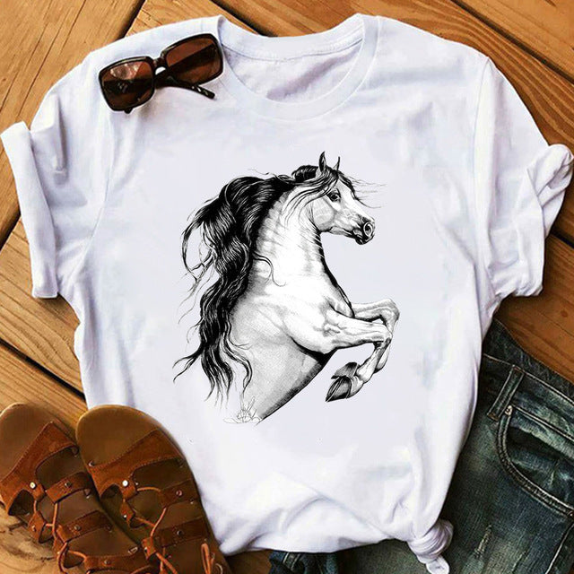 New Artistic Horse Women's Printed Wear Short-sleeved T-shirt