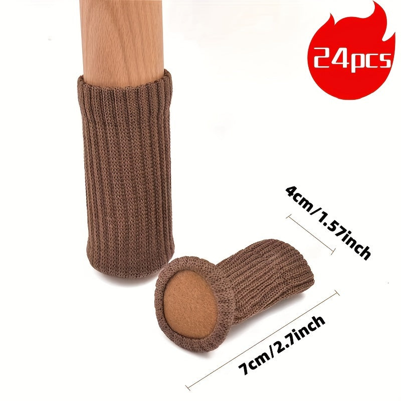 24pcs Cloth Table And Chair Leg Socks Woolen High Elastic Floor Protectors Non Slip Chair Leg Feet Socks Covers Furniture Caps Set, Fit Diameter From, Knitted Furniture Pads