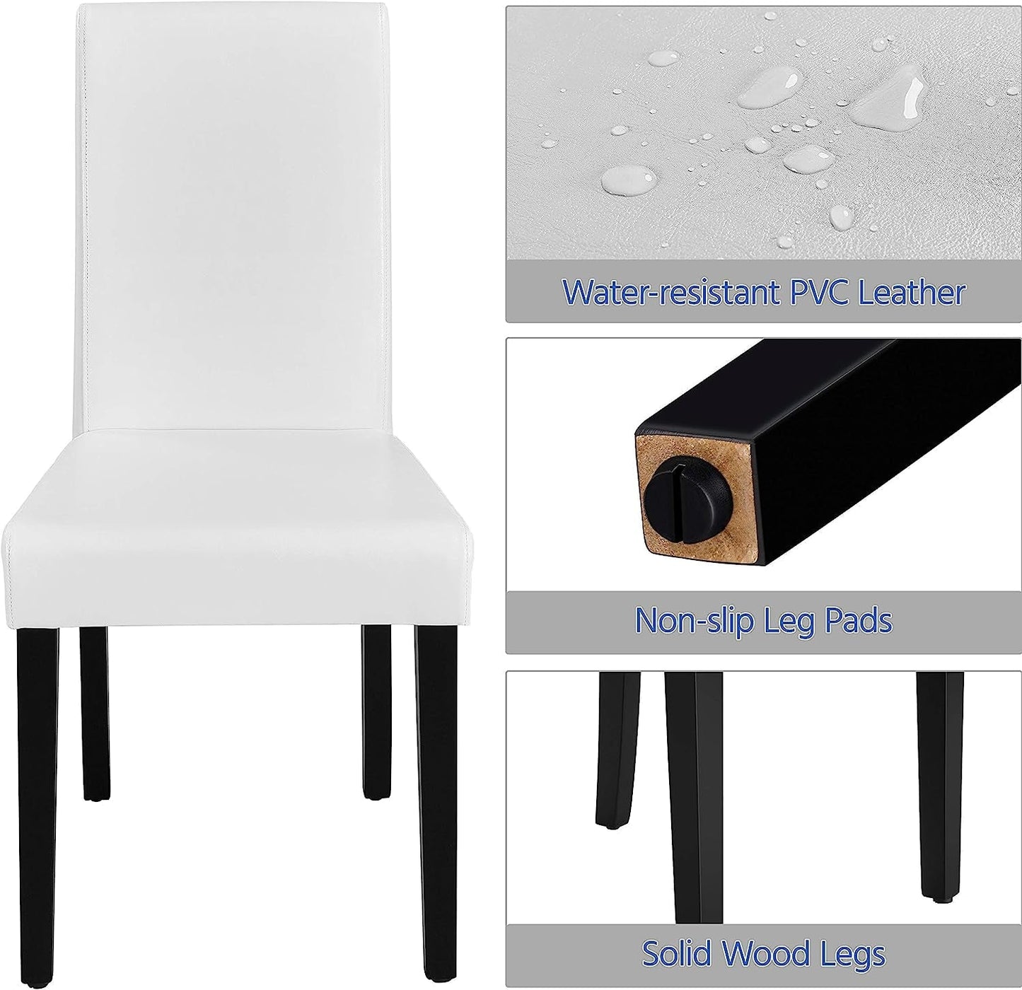 Set of 4 Modern Parson Chairs, Faux Leather, White