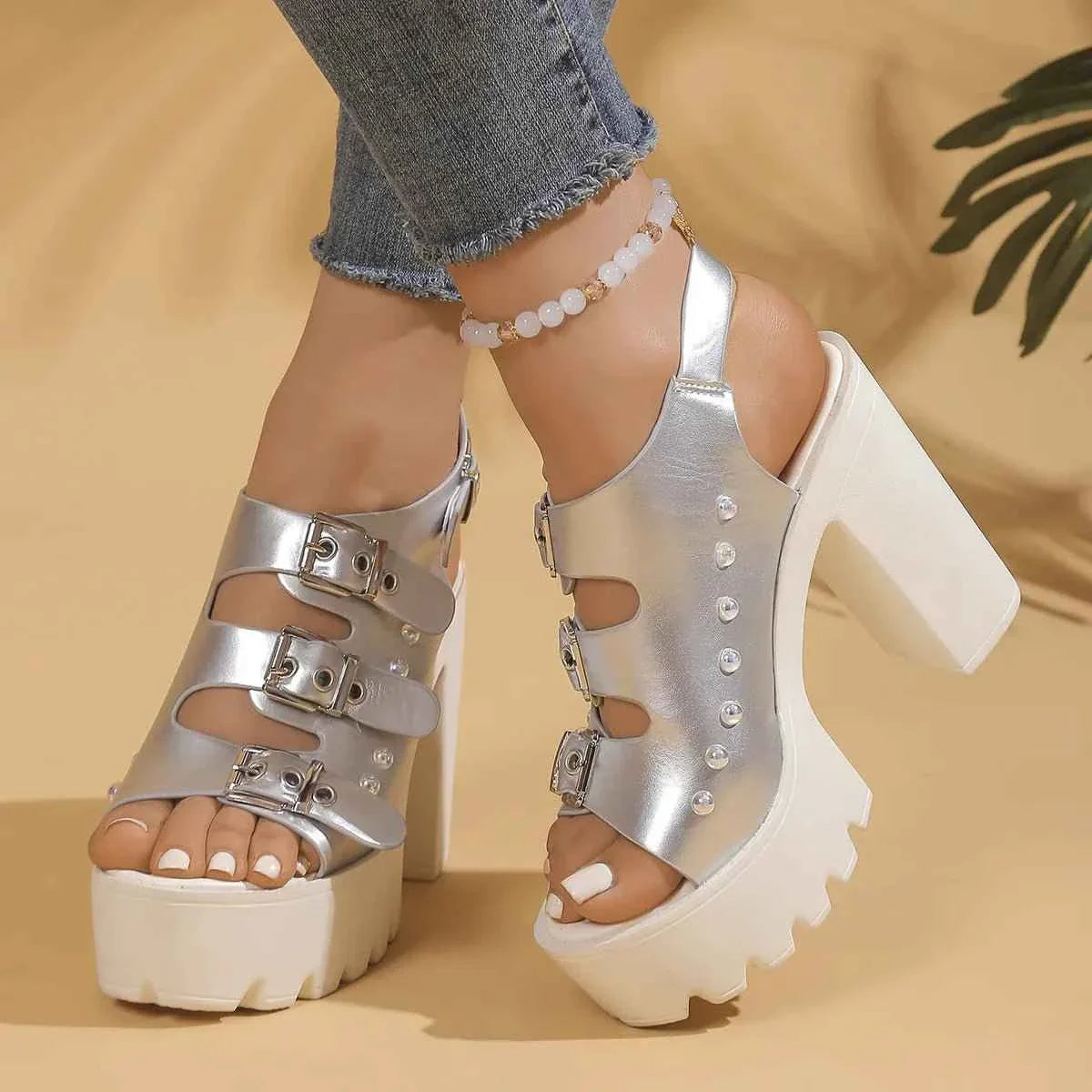 Buckle Platform Block Heels Sandals