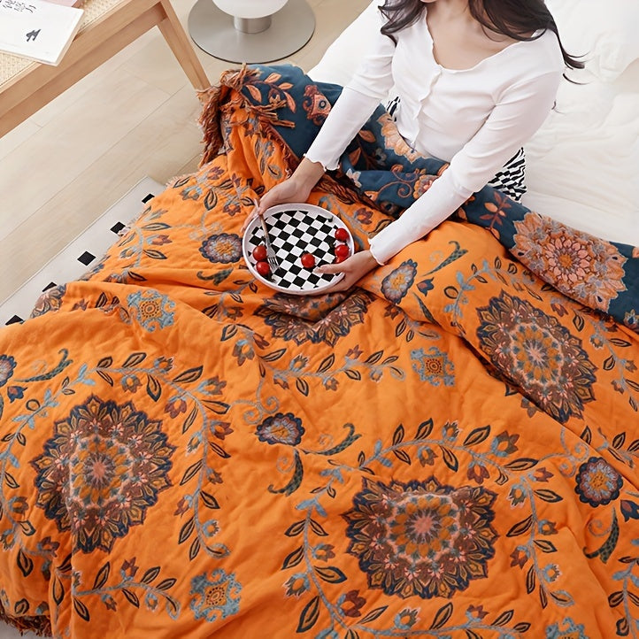 "Plush Perfection" Ultra-Soft, Breathable Cotton Throw Blanket With Tassels - Versatile For All Seasons, Machine Washable & Dryable