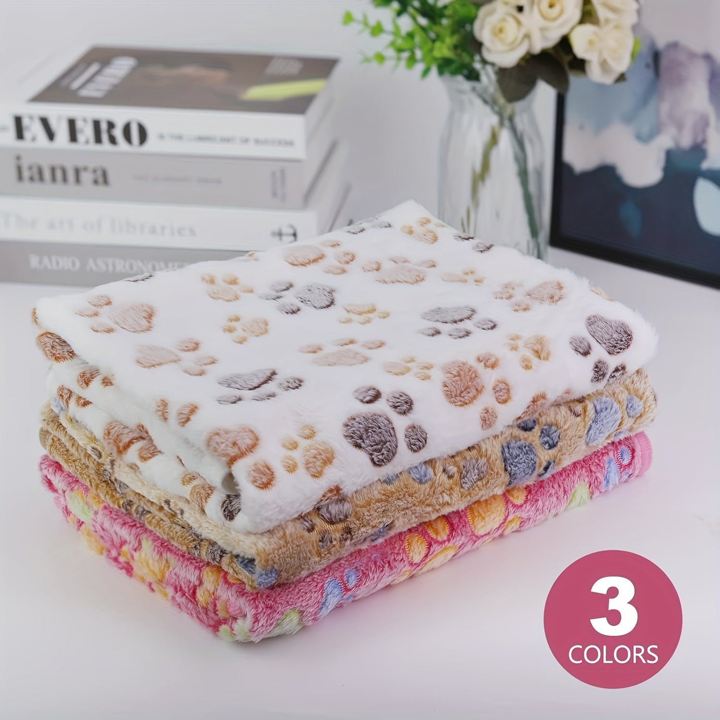 3pacs Pet Blanket Dog Puppy Blanket Paw Print Fleece Blanket For Small Medium Pet Dog Cat Warm Soft Sleep Mat (White, Coffee, Pink )  XS:40*60CM, S:52*76CM