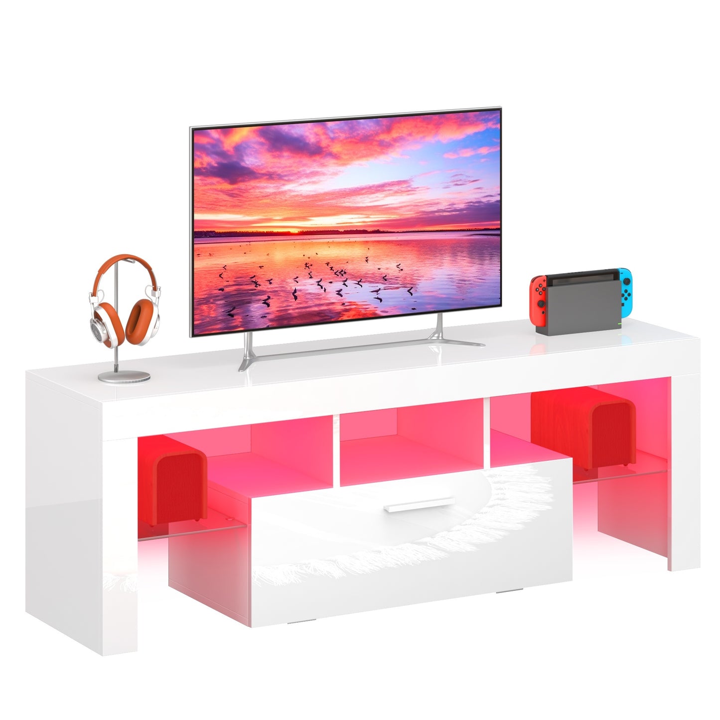 High-Gloss LED TV Stand – Modern Media Console for 55” to 80” TVs, with Storage Drawers, USB-Powered LED Lights, Available in White or Black - Premium  from Lizard Vigilante - Just $214.99! Shop now at Lizard Vigilante