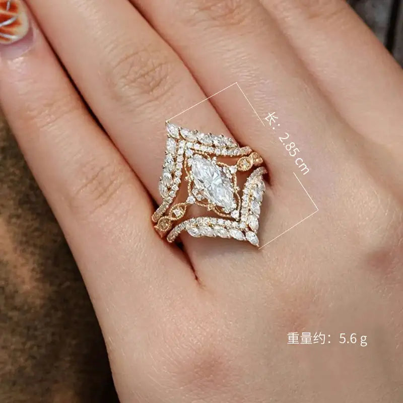 Crown Horse Eye Diamond Ring Set Copper Luxury