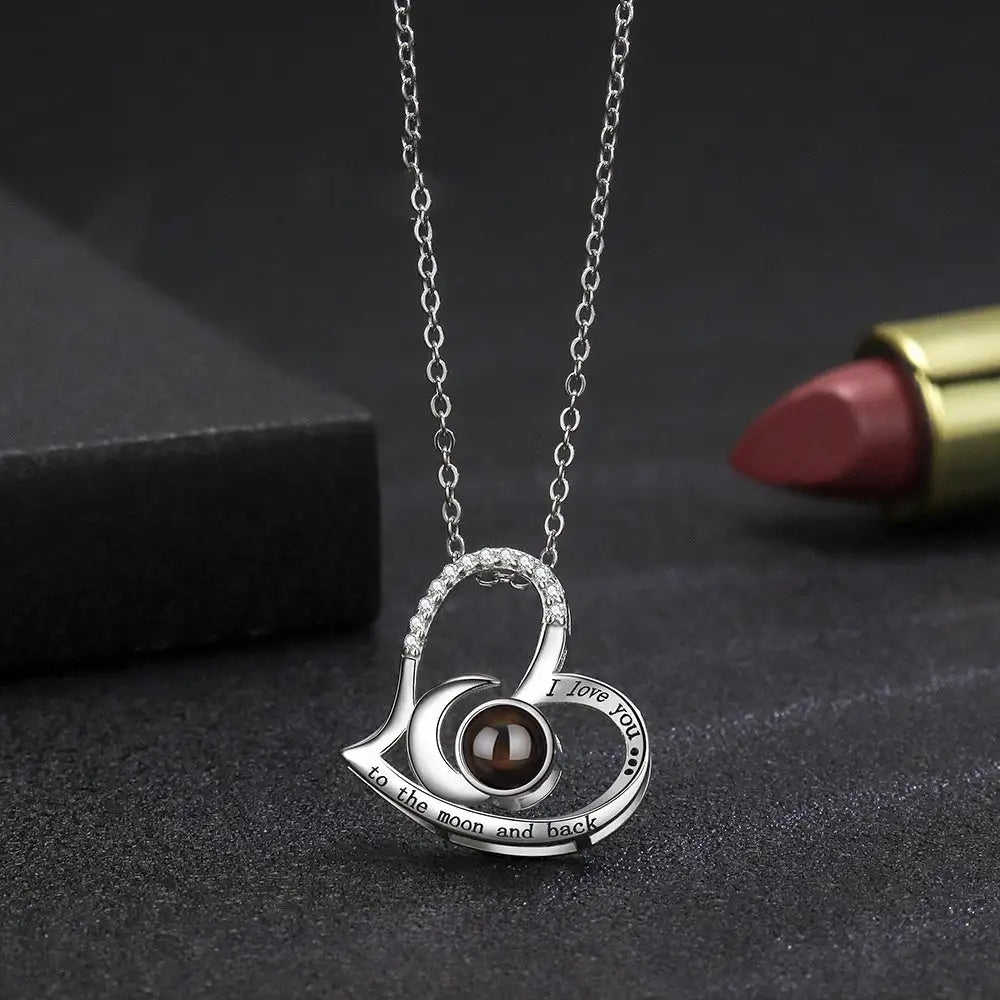 Women's S925 Sterling Silver Heart Shaped Moon Necklace
