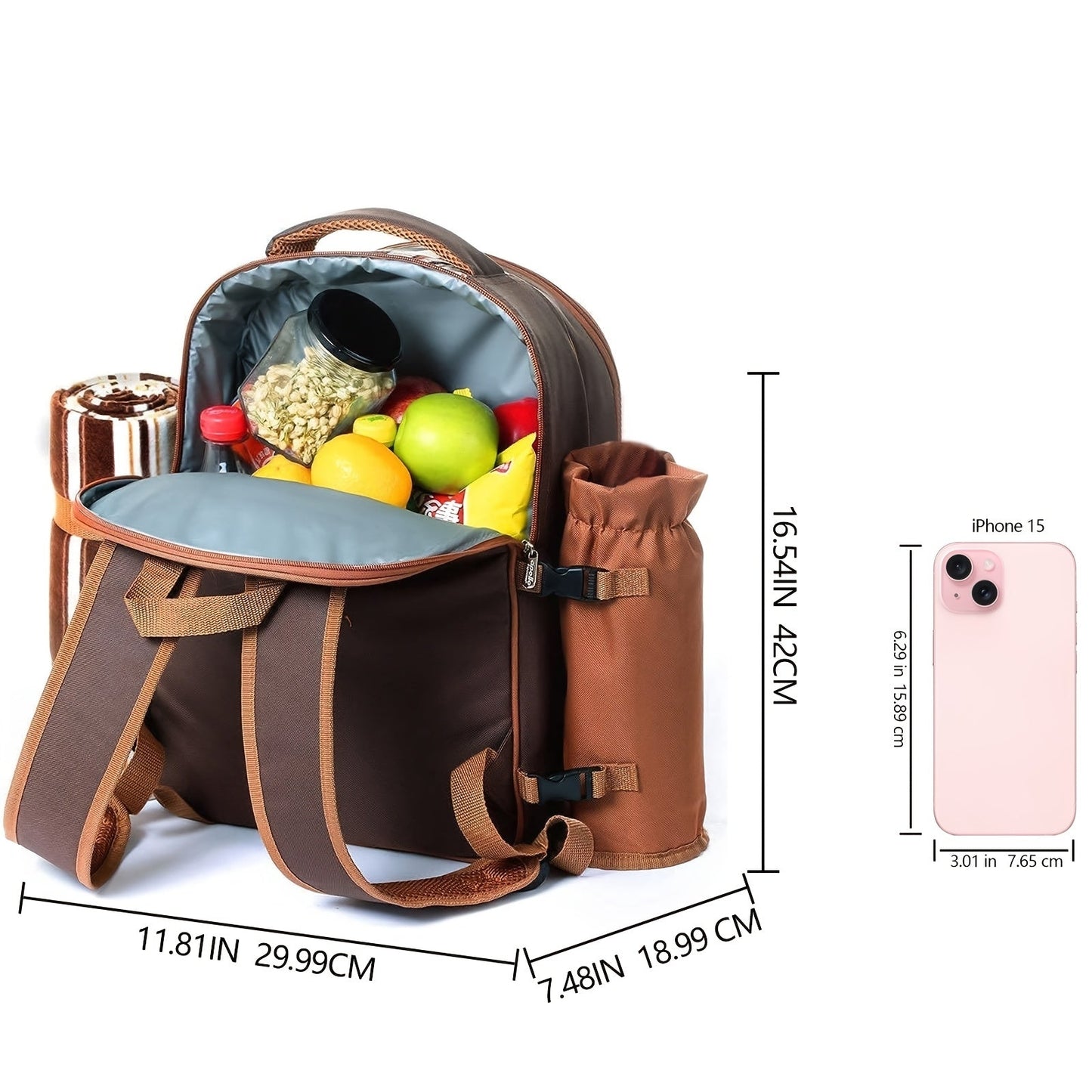 4-Person Picnic Backpack with Cooler Compartment, Detachable Bottle/Wine Holder, Fleece Blanket, Plates & Cutlery Set - Perfect for Outdoor, Sports, Hiking, Camping, BBQs (Coffee), Camping Essentials | Stylish Picnic Bag | St