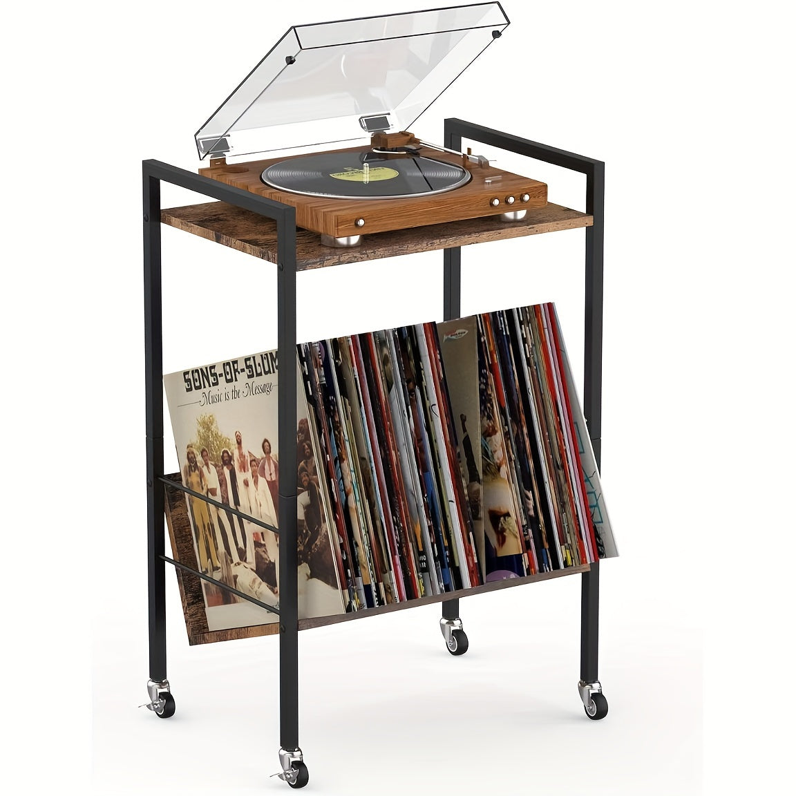 3-Tier Record Player Table with Charging Station, USB Ports & Outlets - Stylish Vinyl Record Stand for Living Room or Bedroom by BTY - Premium furniture from Lizard Vigilante - Just $37.99! Shop now at Lizard Vigilante