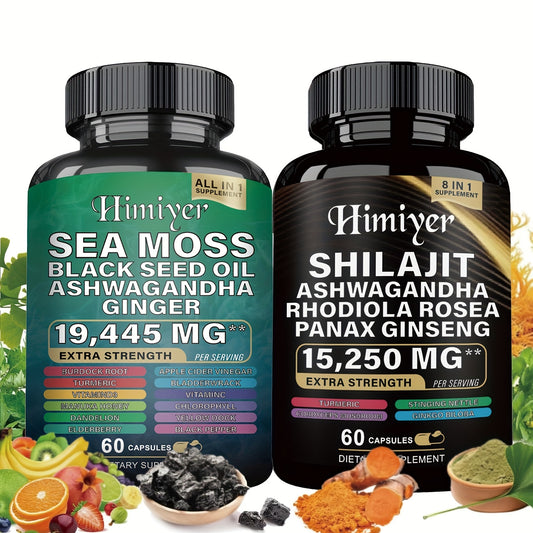 Sports Health Energy Pack, Shilajit And Seamoss Ginger South African Drunken Eggplant Capsule, Sea Moss 7000 Mg, Black Seed Oil 4000 Mg, Ashwagandha 2000 Mg, Ginger And Shilajit 9000 Mg, Rhodiola Rosea 1000 Mg, 19445mg+15250m - Premium  from Lizard Vigilante - Just $10.99! Shop now at Lizard Vigilante