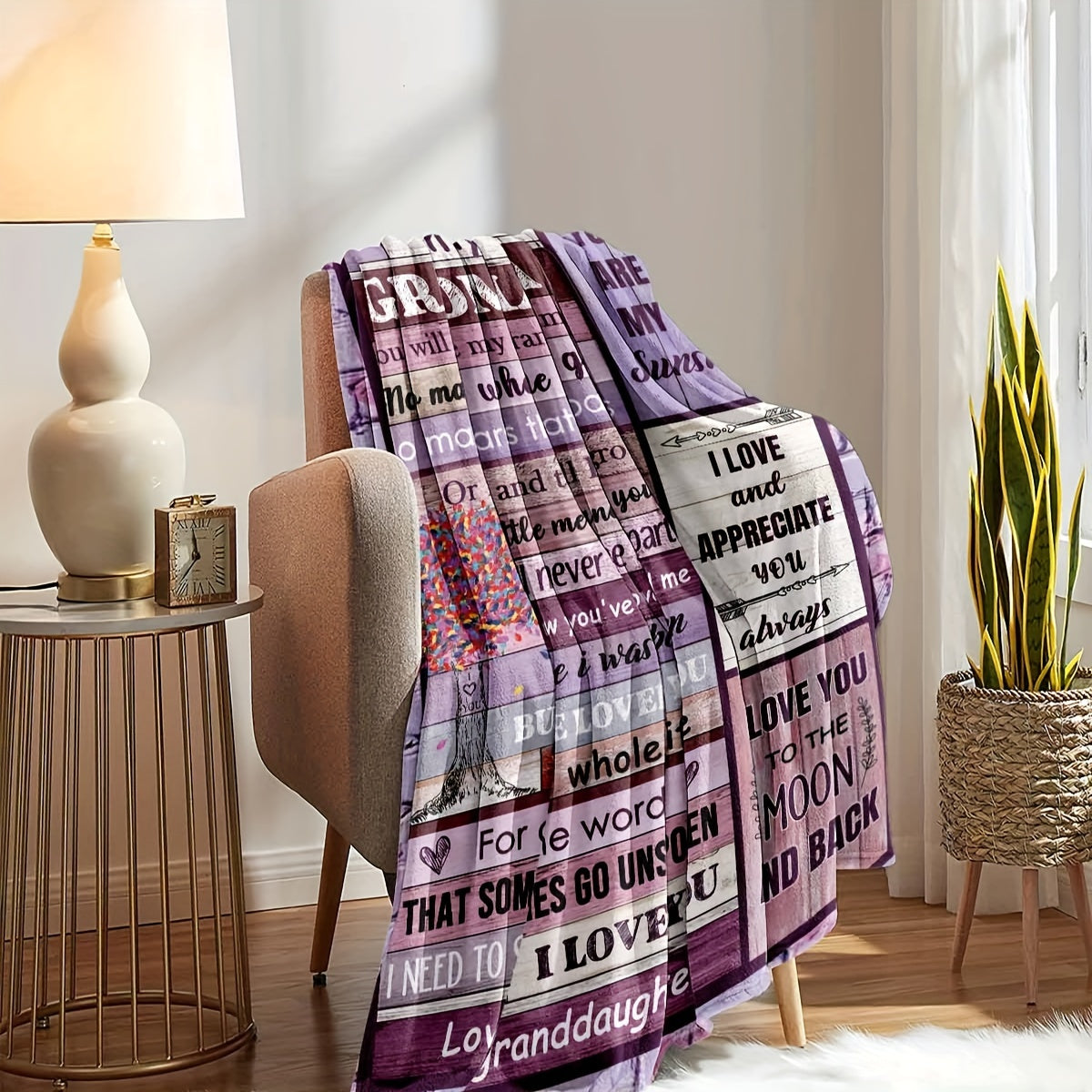 1pc To Grandma Lovely Saying Flannel Blanket, Summer Air Conditioning Blanket, Autumn And Winter Nap Print Blankets