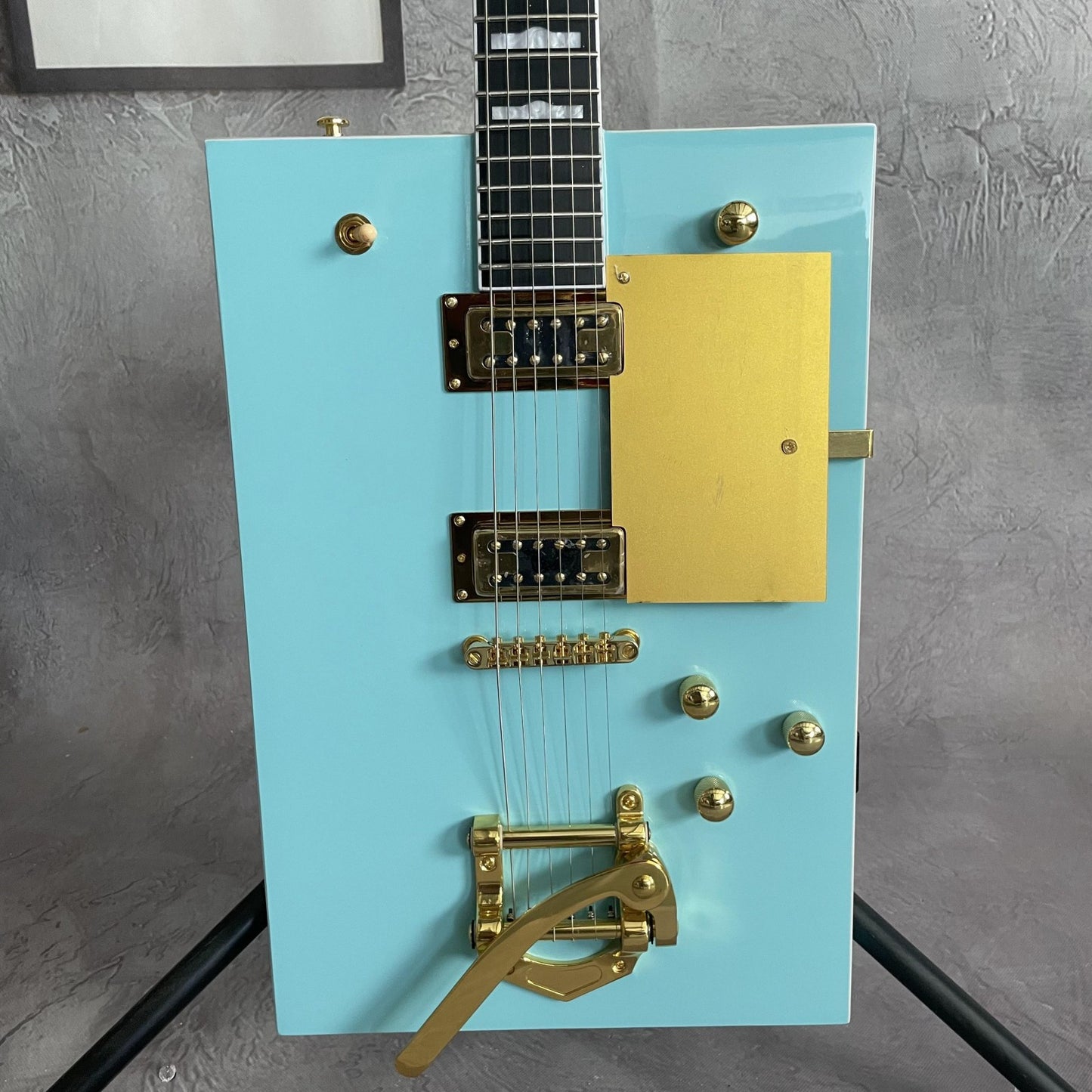 Blue Square Electric Guitar with HH Pickups, Golden Hardware & Jazz Bridge – Solid Body for Enhanced Sound Quality - Premium Electric Guitar from Lizard Vigilante - Just $601.08! Shop now at Lizard Vigilante