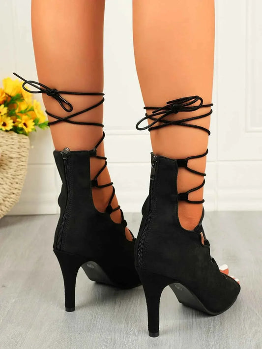Elegant Lace-Up : High Heel Sandals