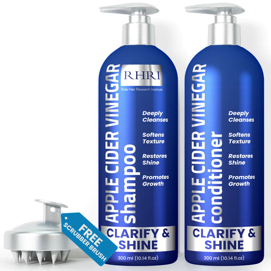 Apple Cider Vinegar Shampoo and Conditioner Set | Deep Cleansing Frizz Control Shine Restoration & Scalp Care | Clarifying Shampoo for All Hair Types | 10.14 fl.oz (Pack of 2)