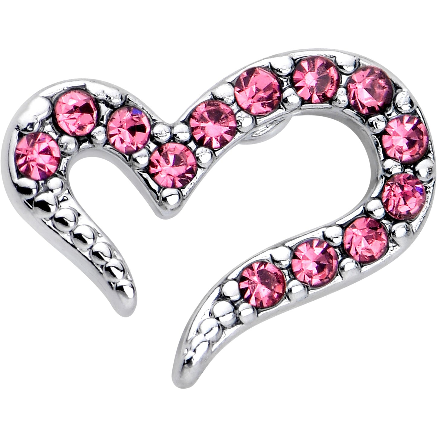 20G 7mm Pink Gem Stylized Heart L Shape Nose Ring