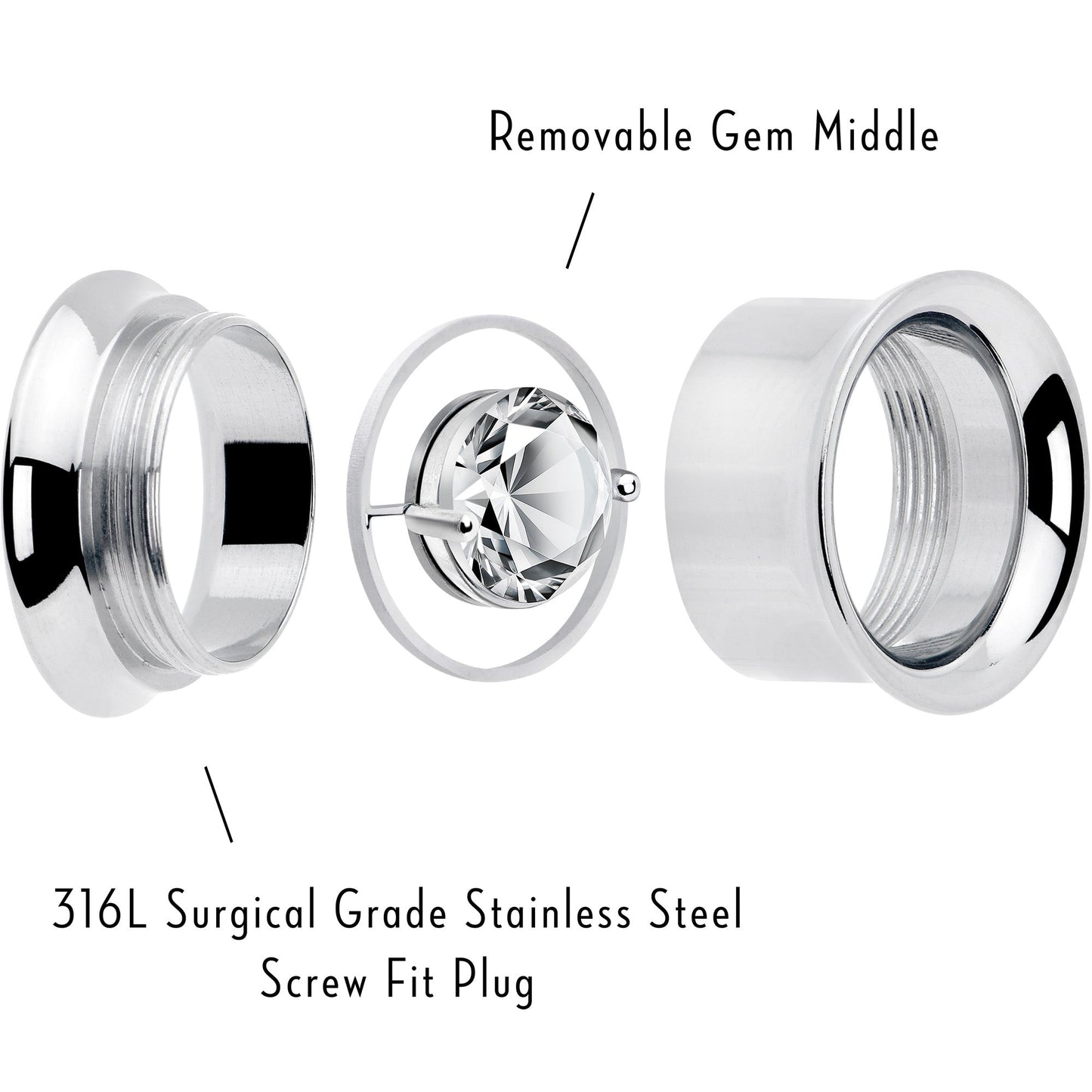 Gem Floating Screw Fit Tunnel Plug Set Available Sizes 8mm to 16mm