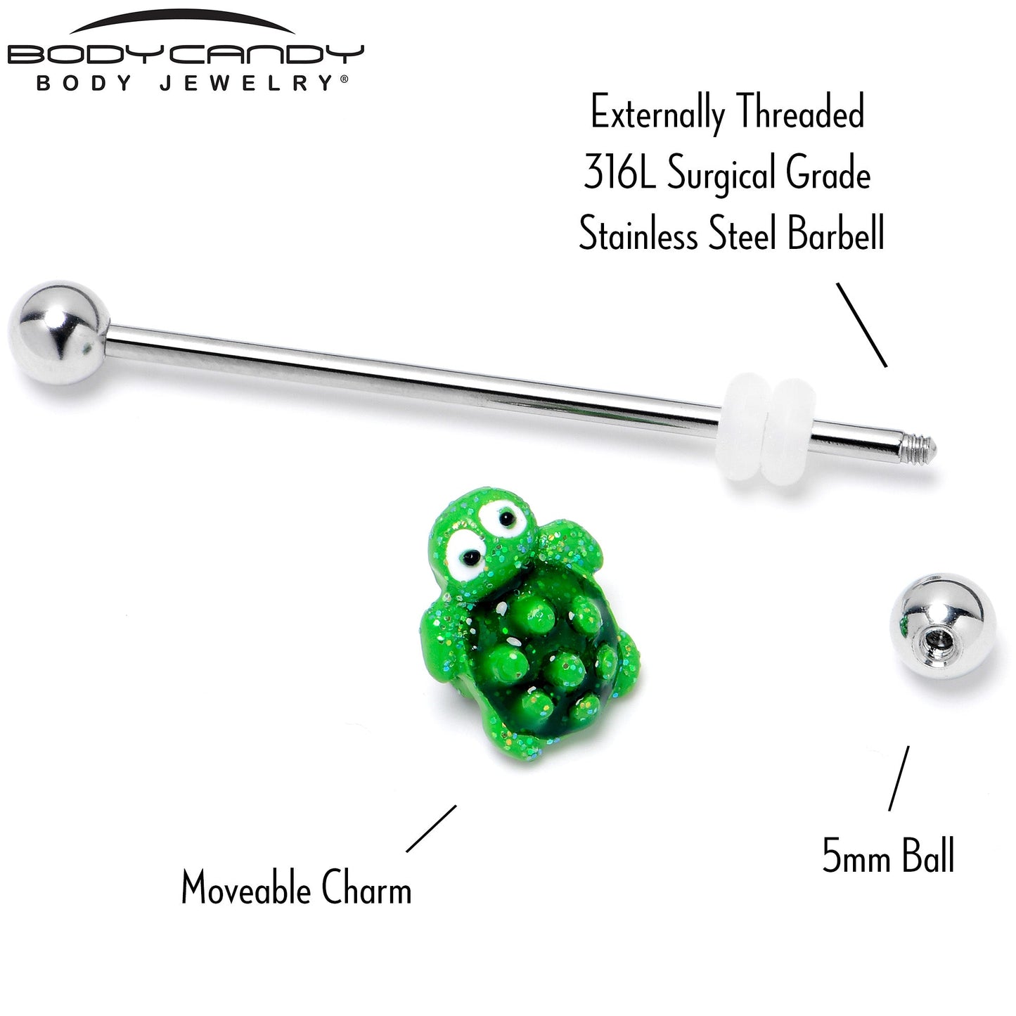 14G Texture Turtle Industrial Barbell 38mm