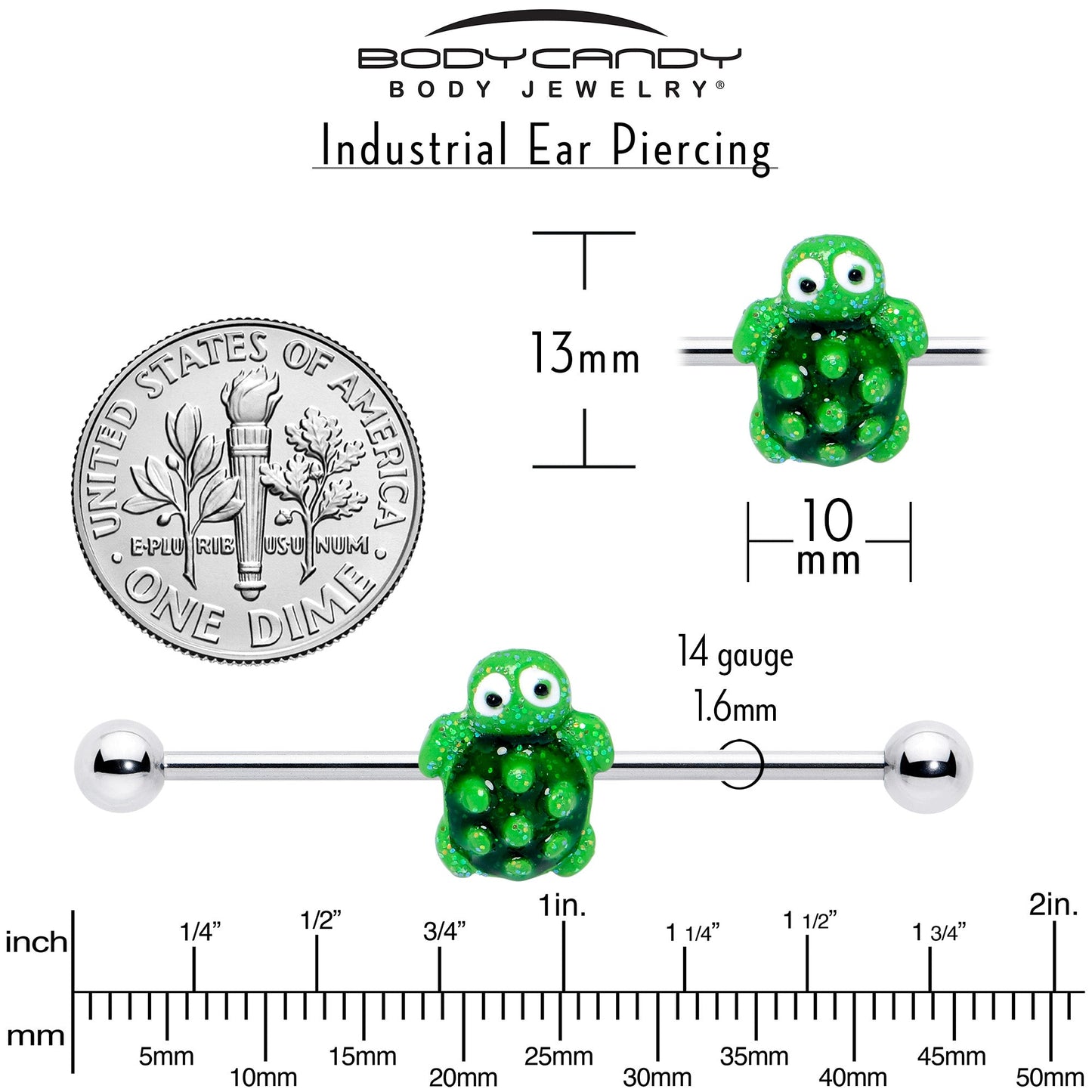 14G Texture Turtle Industrial Barbell 38mm