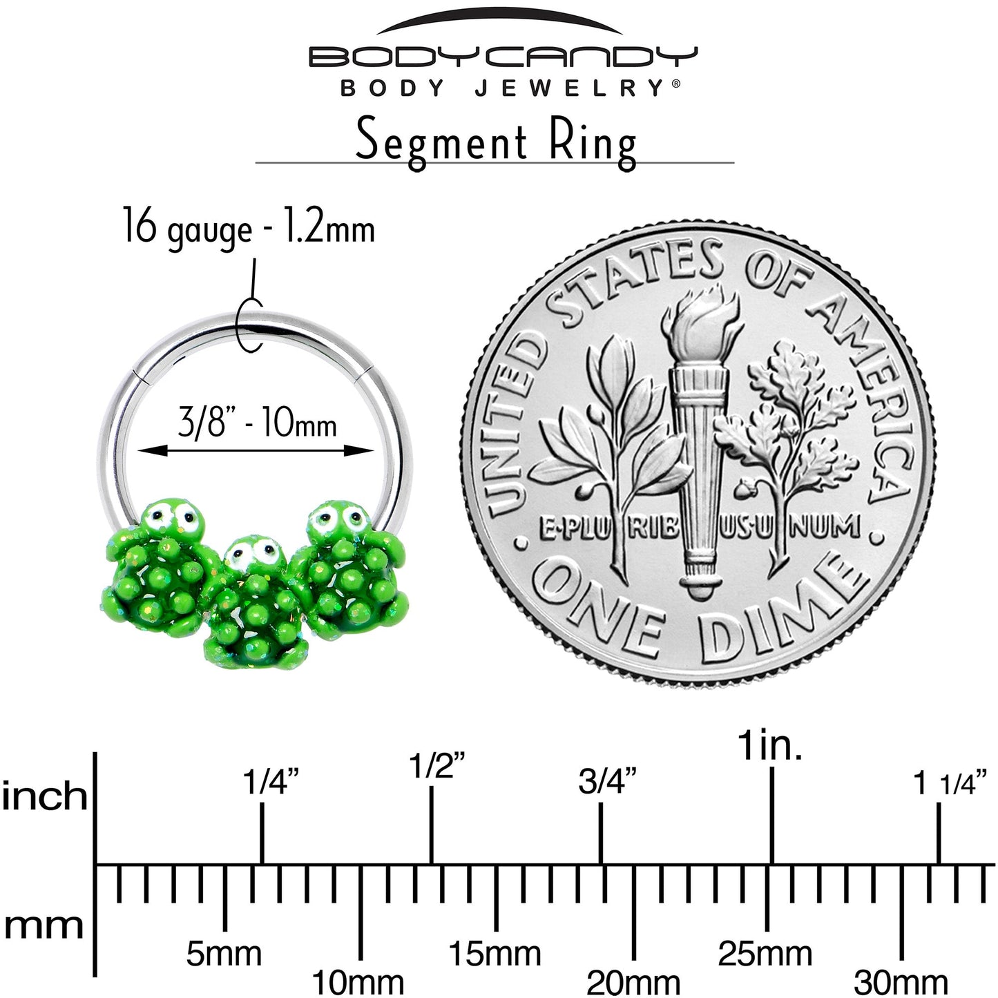 16G 3/8 Texture Turtle Trio Hinged Segment Ring