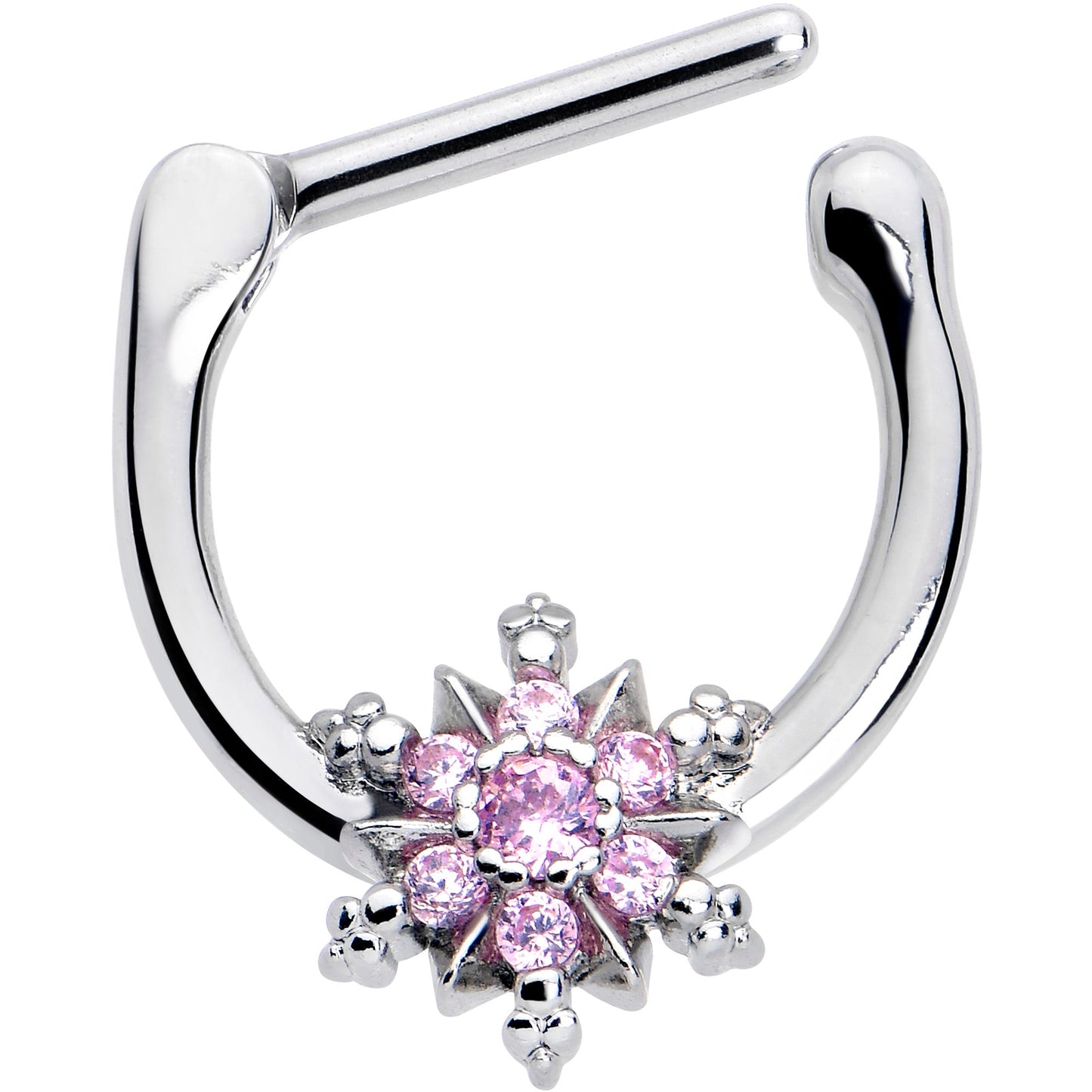 16G 5/16 Pink CZ Gem Glam Snowflake Cartilage Clicker