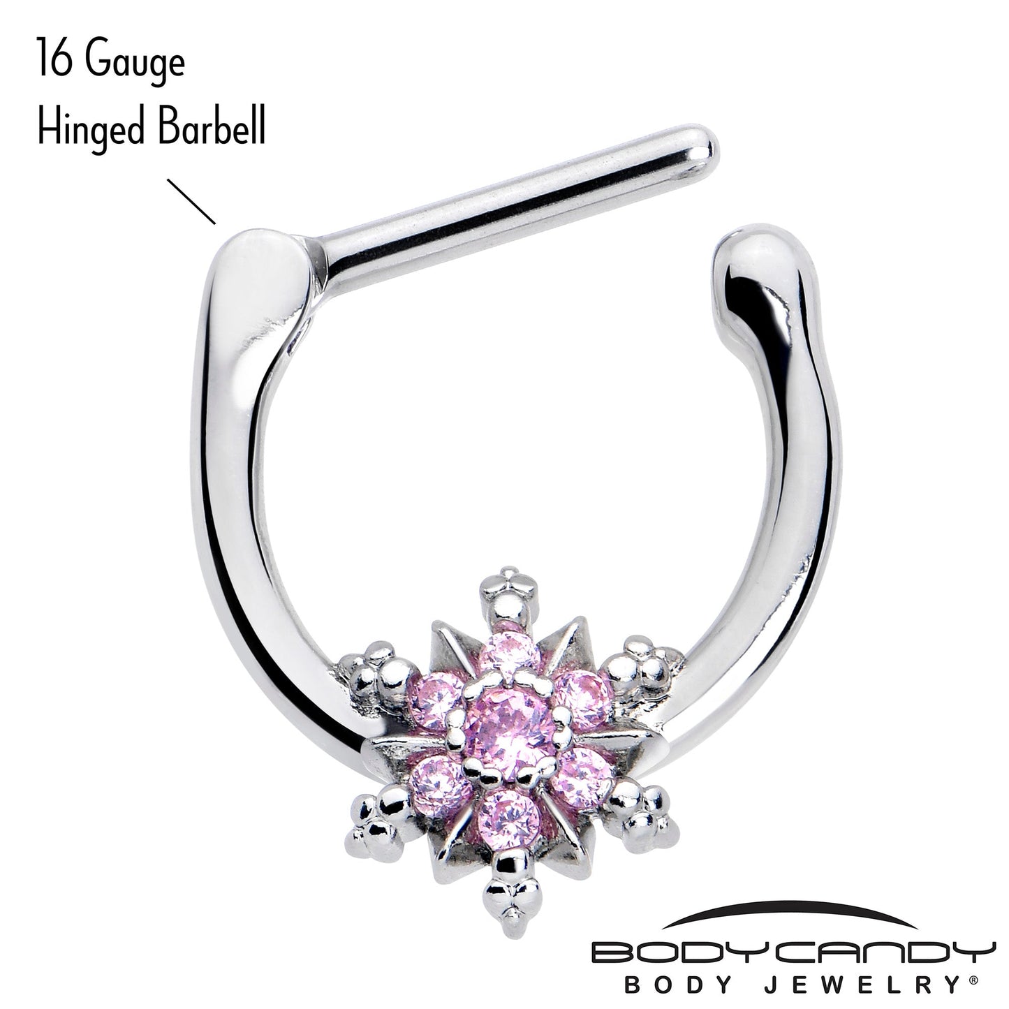 16G 5/16 Pink CZ Gem Glam Snowflake Cartilage Clicker