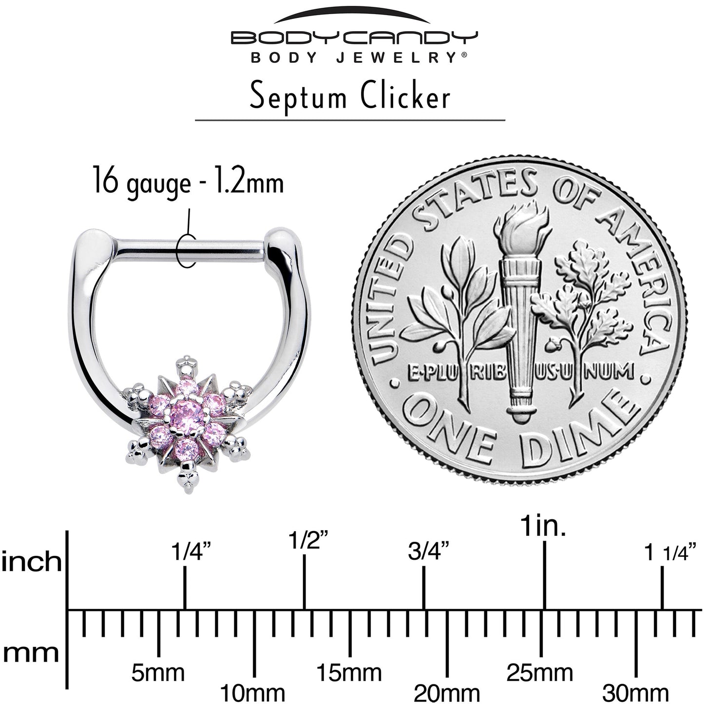 16G 5/16 Pink CZ Gem Glam Snowflake Cartilage Clicker