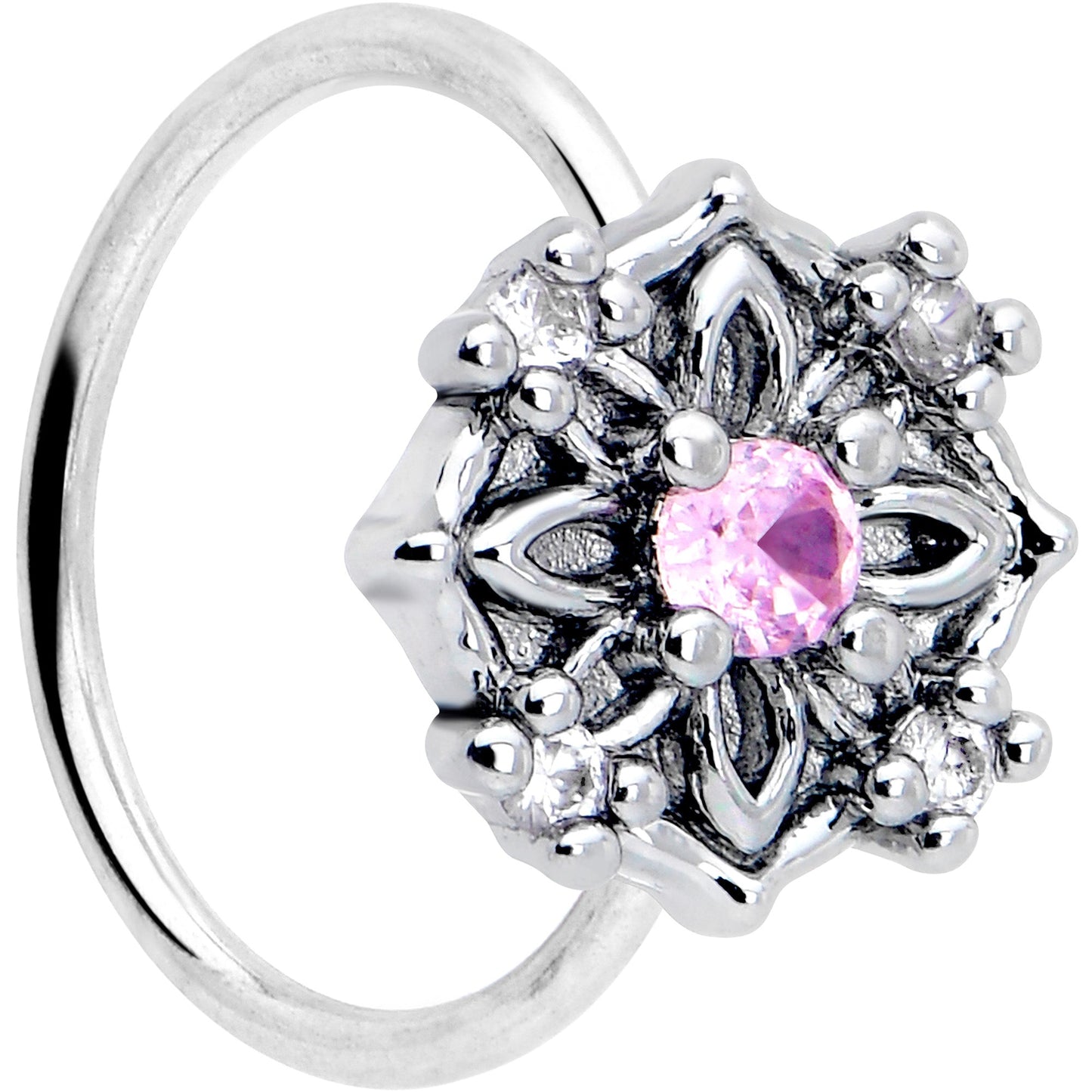 20G 5/16 Pink CZ Gem Flower Circle Nose Hoop