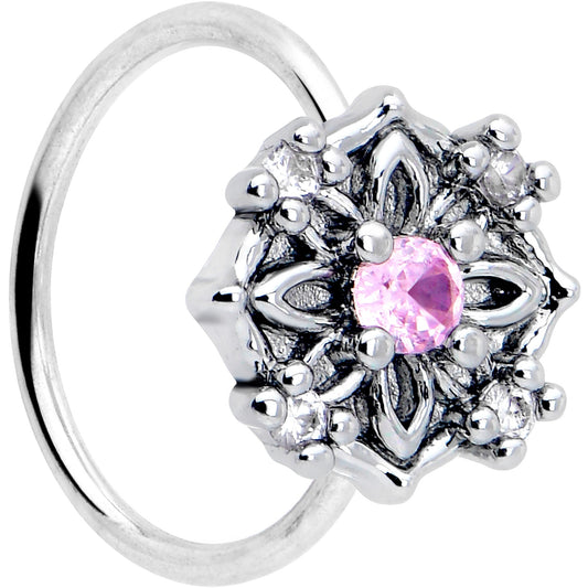 20G 5/16 Pink CZ Gem Flower Circle Nose Hoop