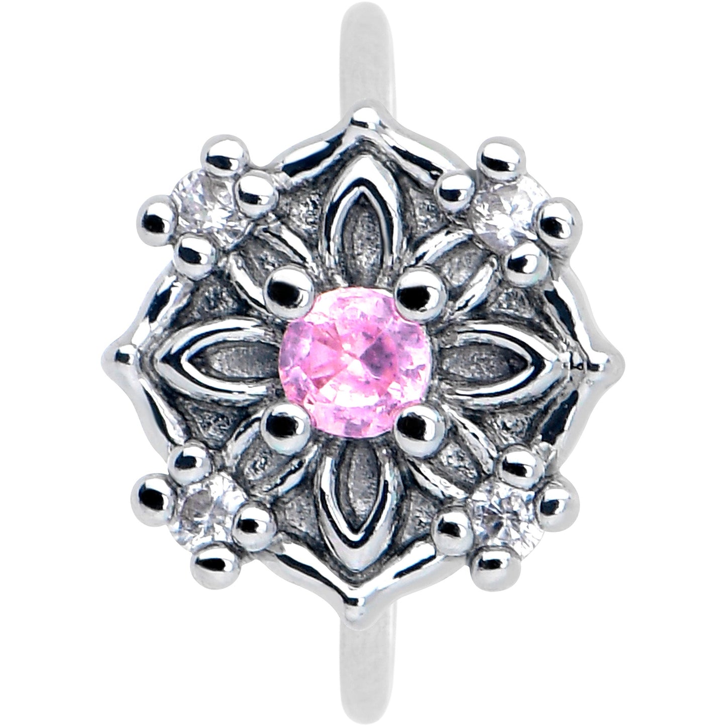 20G 5/16 Pink CZ Gem Flower Circle Nose Hoop