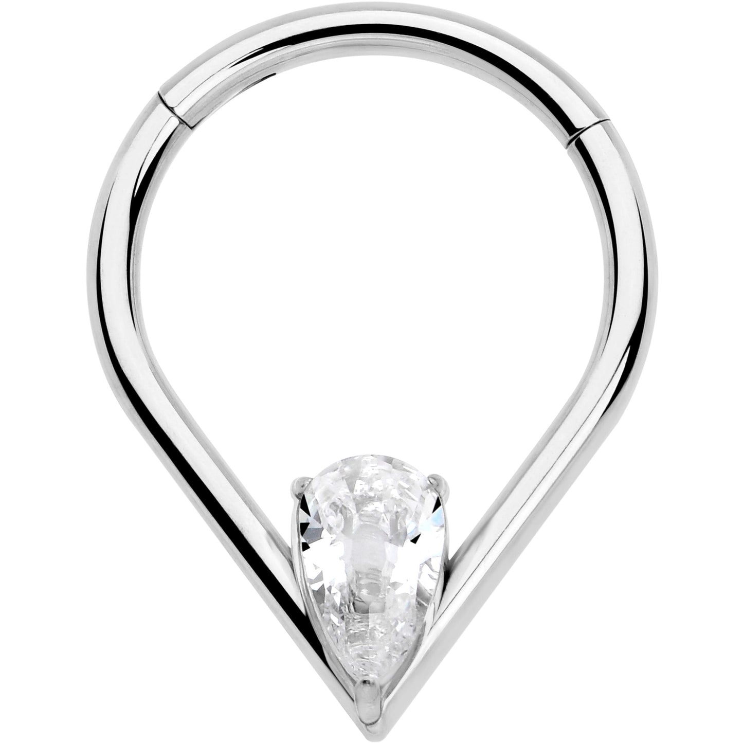 16G CZ Stainless Steel Hinged Segment Ring with Gem Teardrop