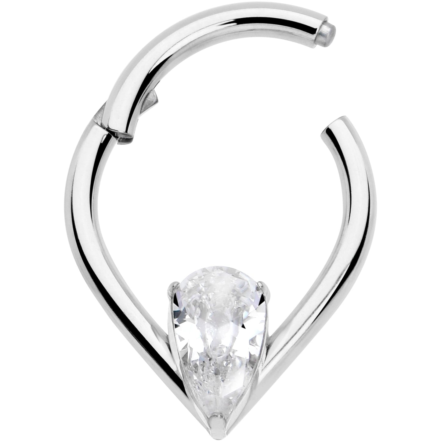 16G CZ Stainless Steel Hinged Segment Ring with Gem Teardrop