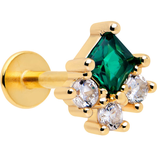 16G 1/4 Green Clear CZ Gem Gold Tone Rhombus Riot Flatback Stud