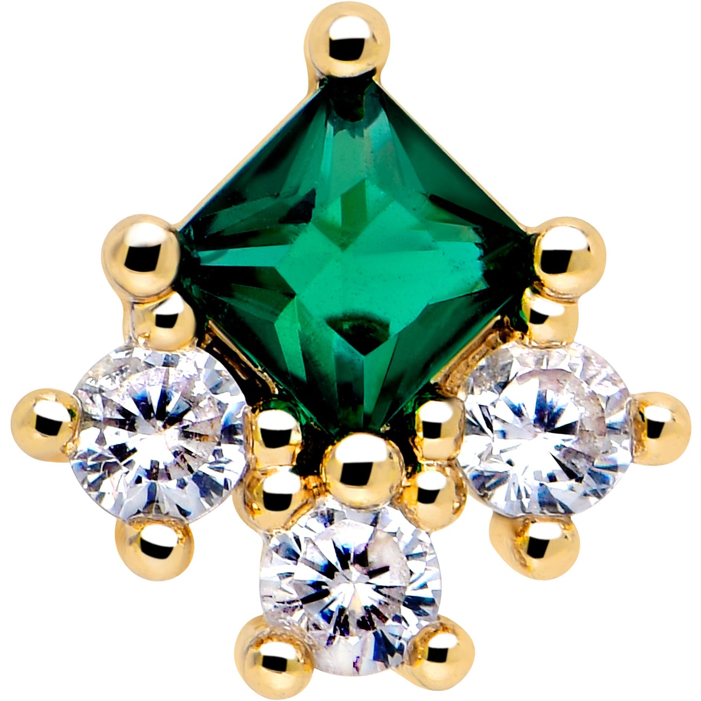 16G 1/4 Green Clear CZ Gem Gold Tone Rhombus Riot Flatback Stud