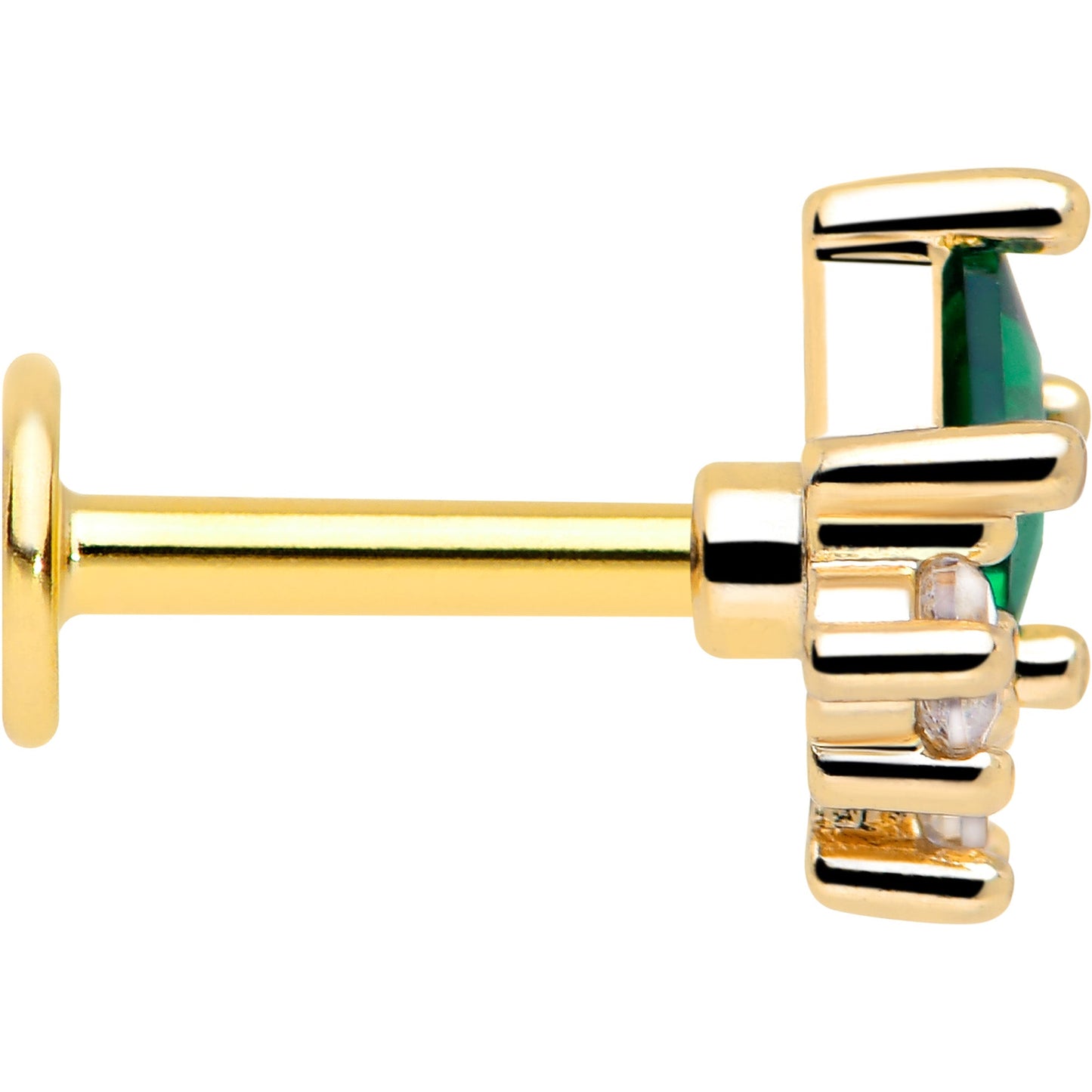 16G 1/4 Green Clear CZ Gem Gold Tone Rhombus Riot Flatback Stud