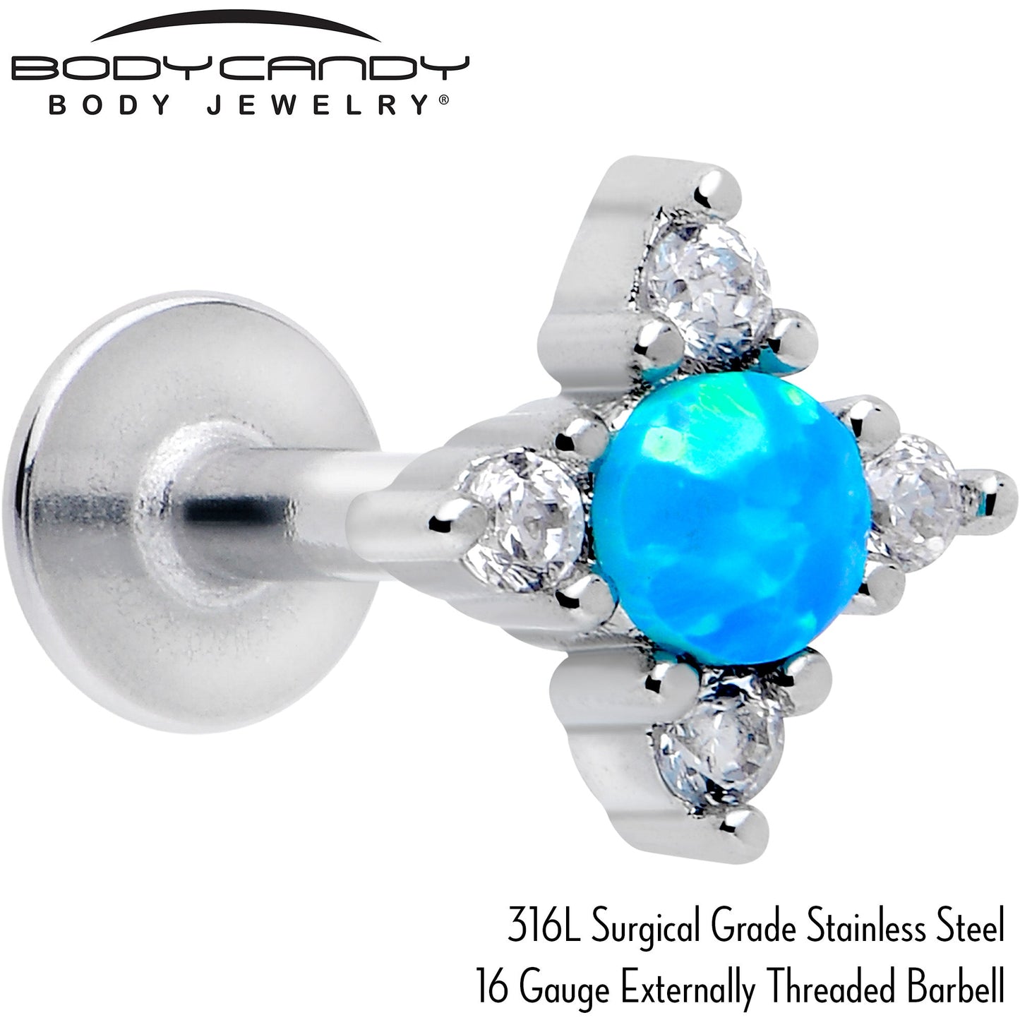 16G 1/4 Blue Synthetic Opal Rhombus Star Flatback Stud