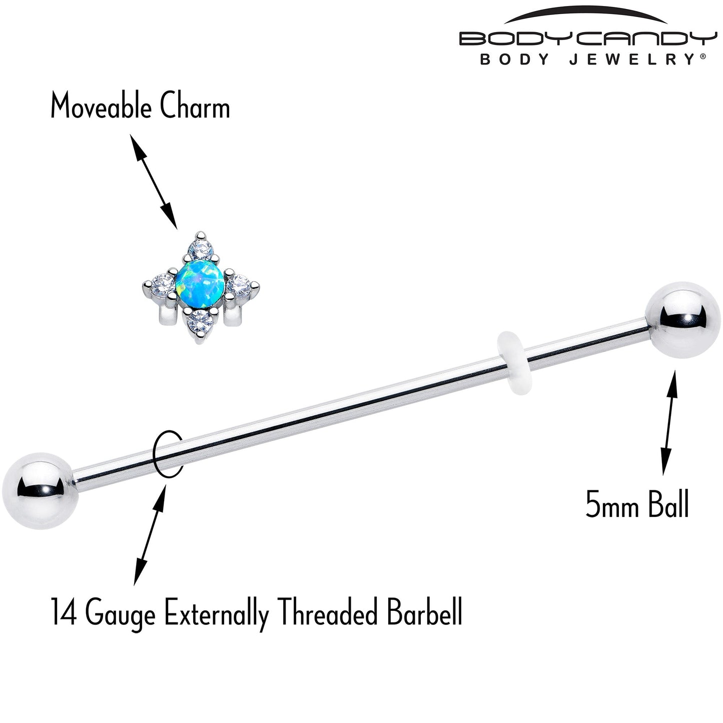 14G Blue Synthetic Opal Rhombus Star Industrial Barbell 38mm