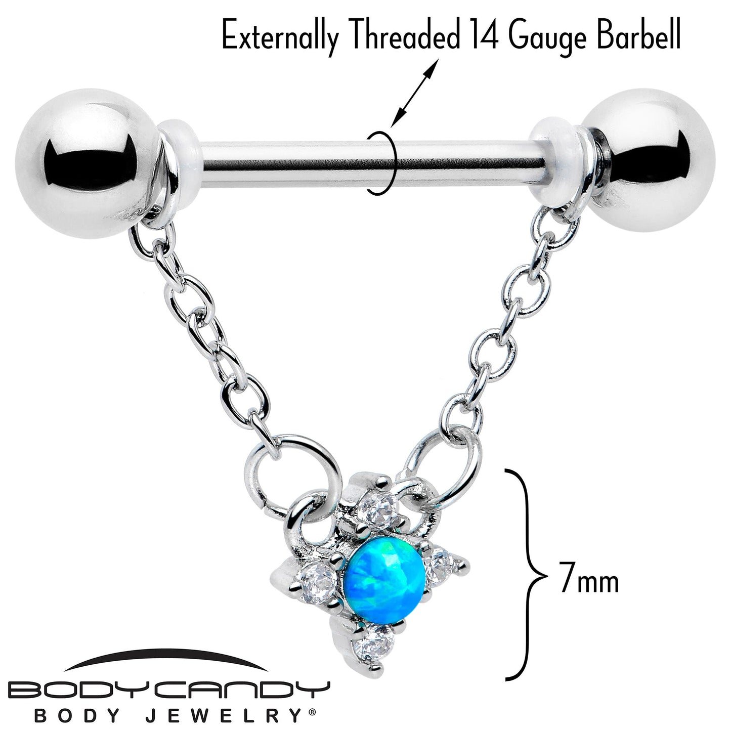 14G 9/16 Blue Synthetic Opal Rhombus Star Dangle Nipple Ring Set