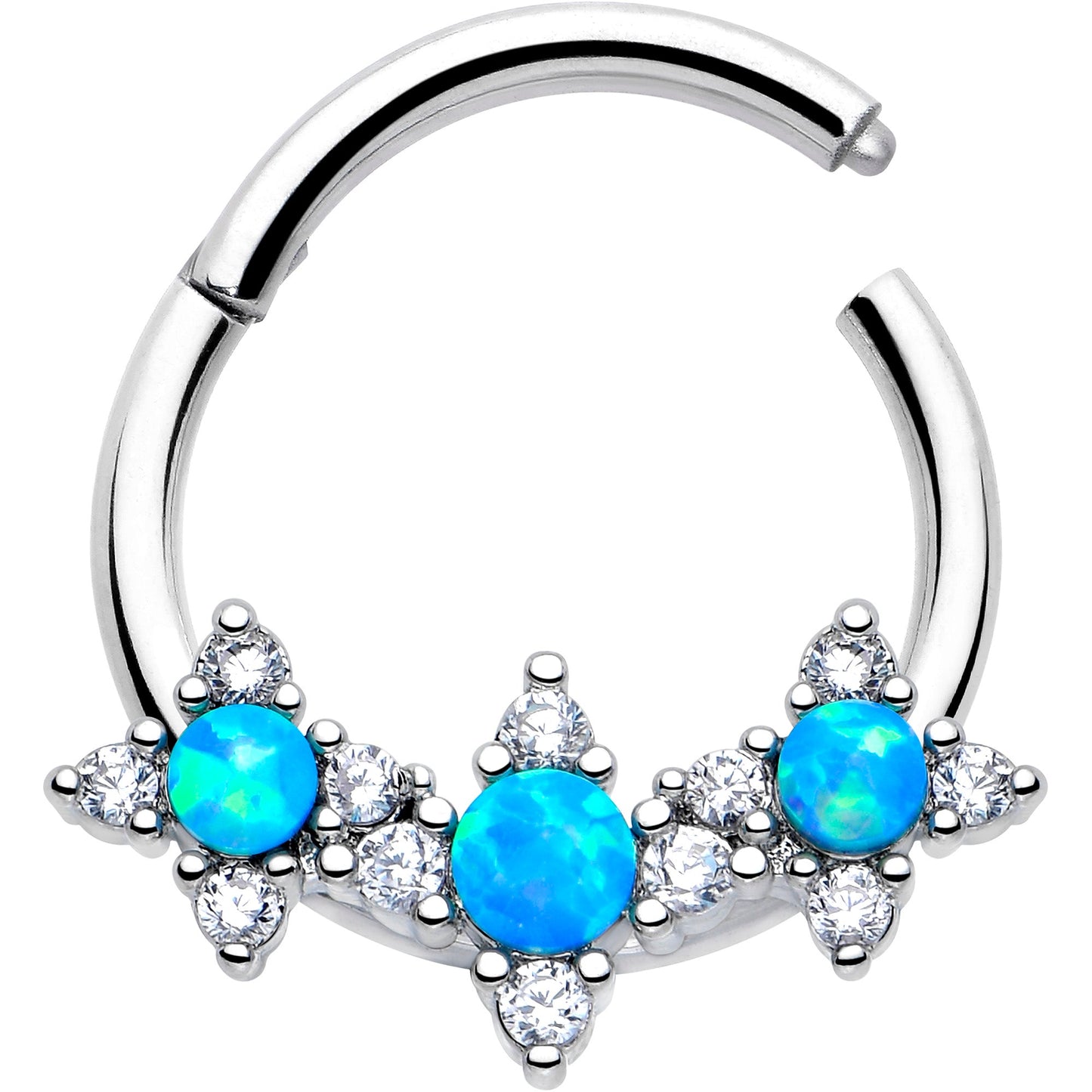 16G 3/8 Blue Synthetic Opal Rhombus Stars Hinged Segment Ring