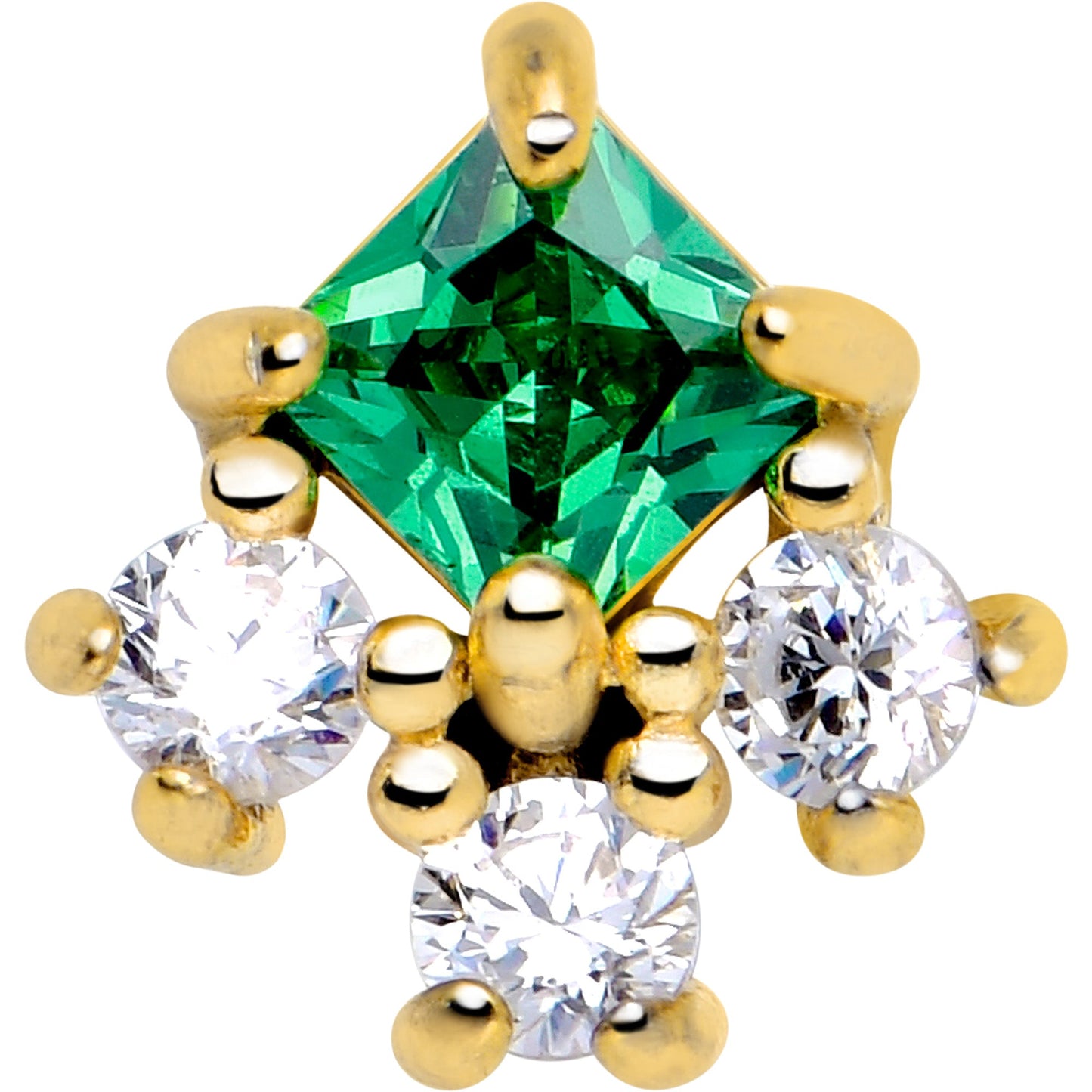 Green CZ Gem Gold Tone Rhombus Riot Barbell Tongue Ring