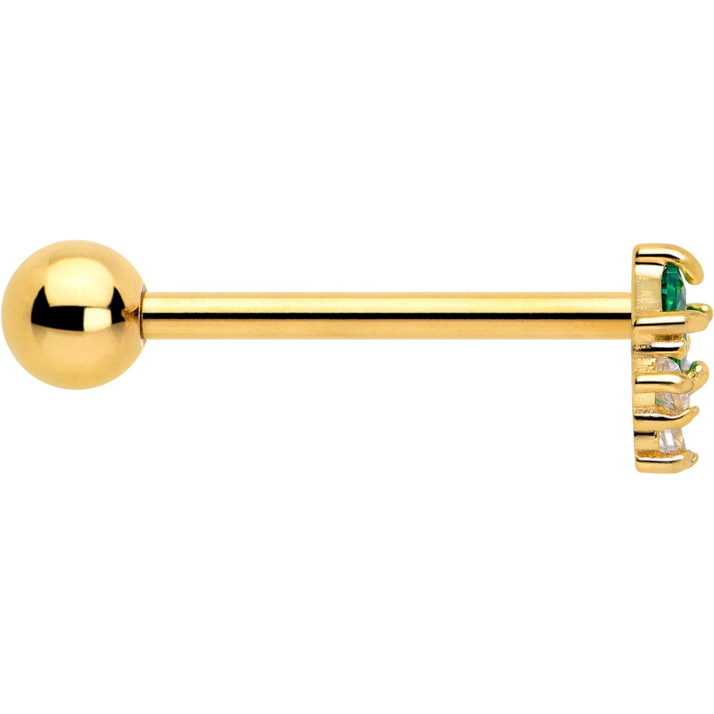Green CZ Gem Gold Tone Rhombus Riot Barbell Tongue Ring