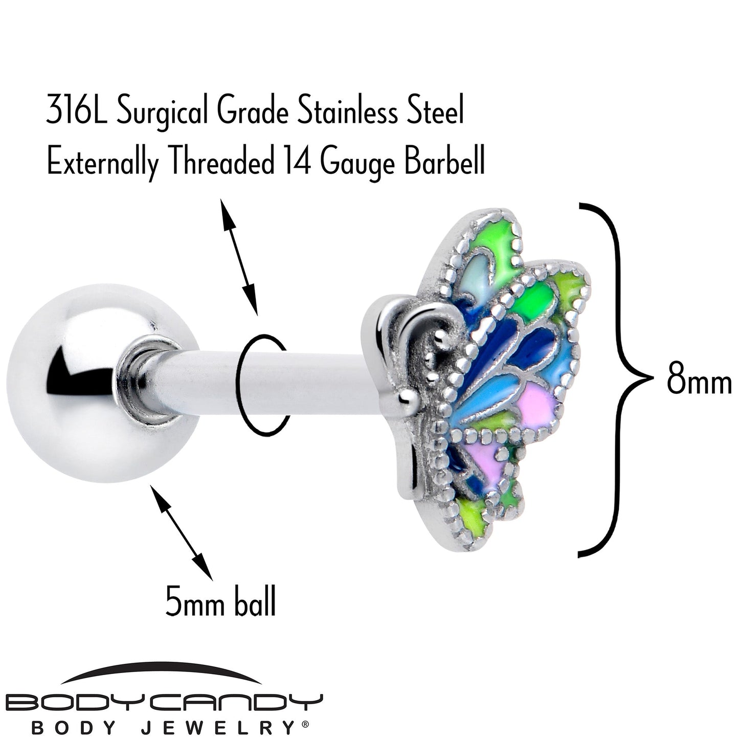 Pastel Profile Butterfly Barbell Tongue Ring