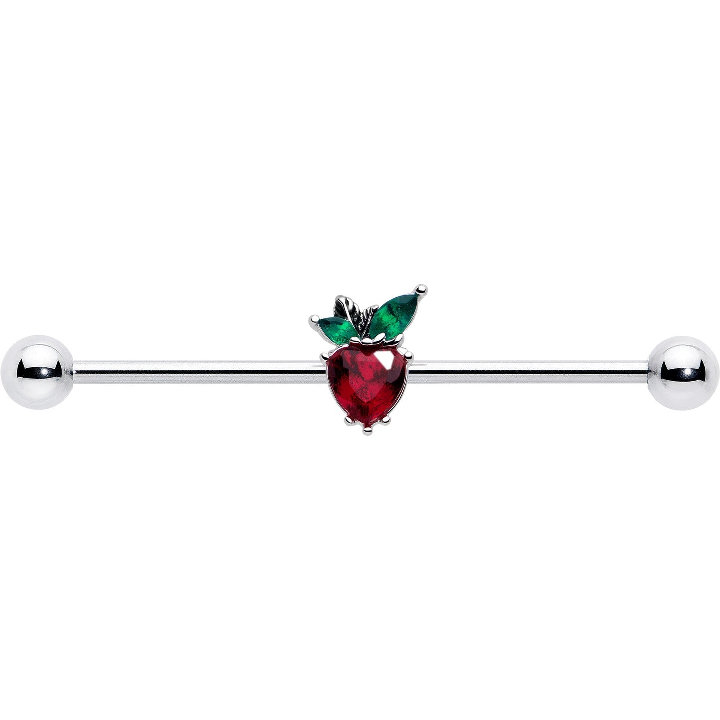 14G Red Green Gem Strawberry Heart Industrial Barbell 38mm
