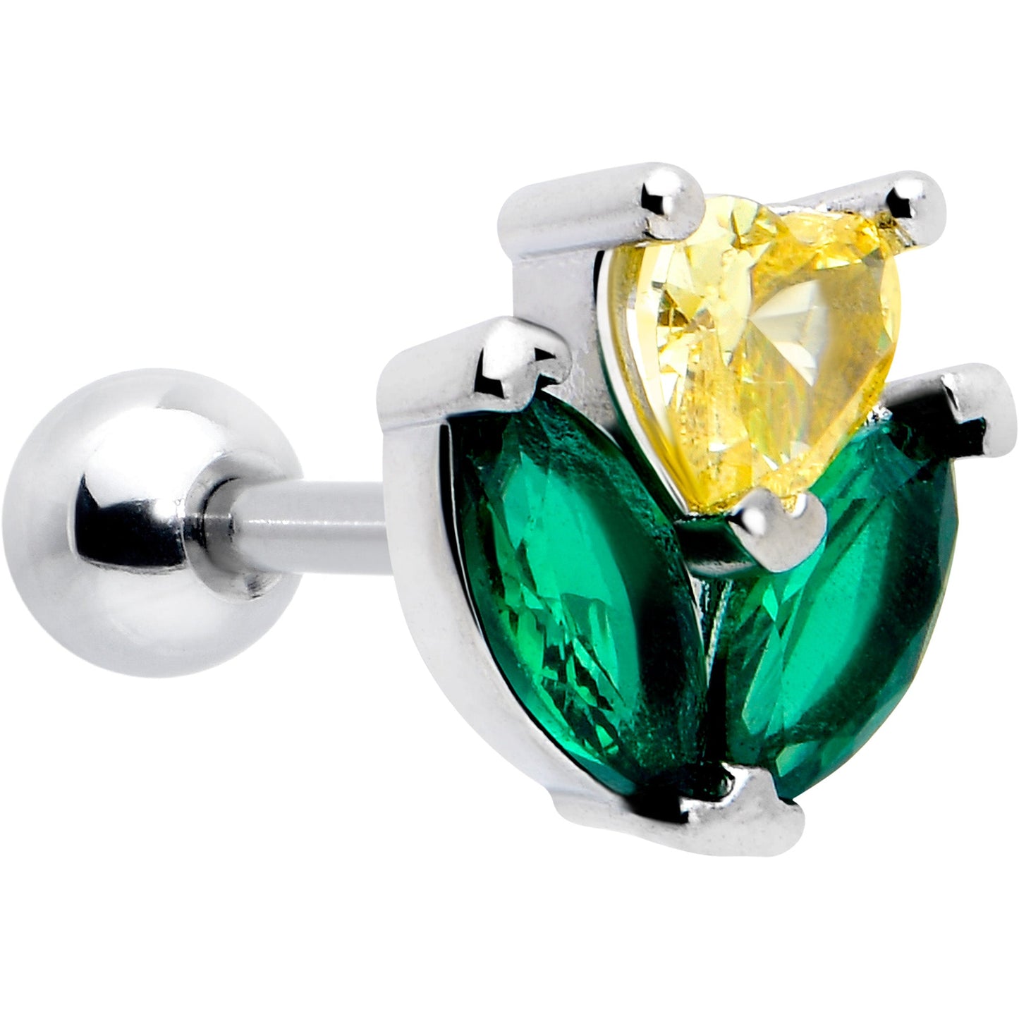 16G 1/4 Yellow Green CZ Gem Love Flower Cartilage Tragus Earring