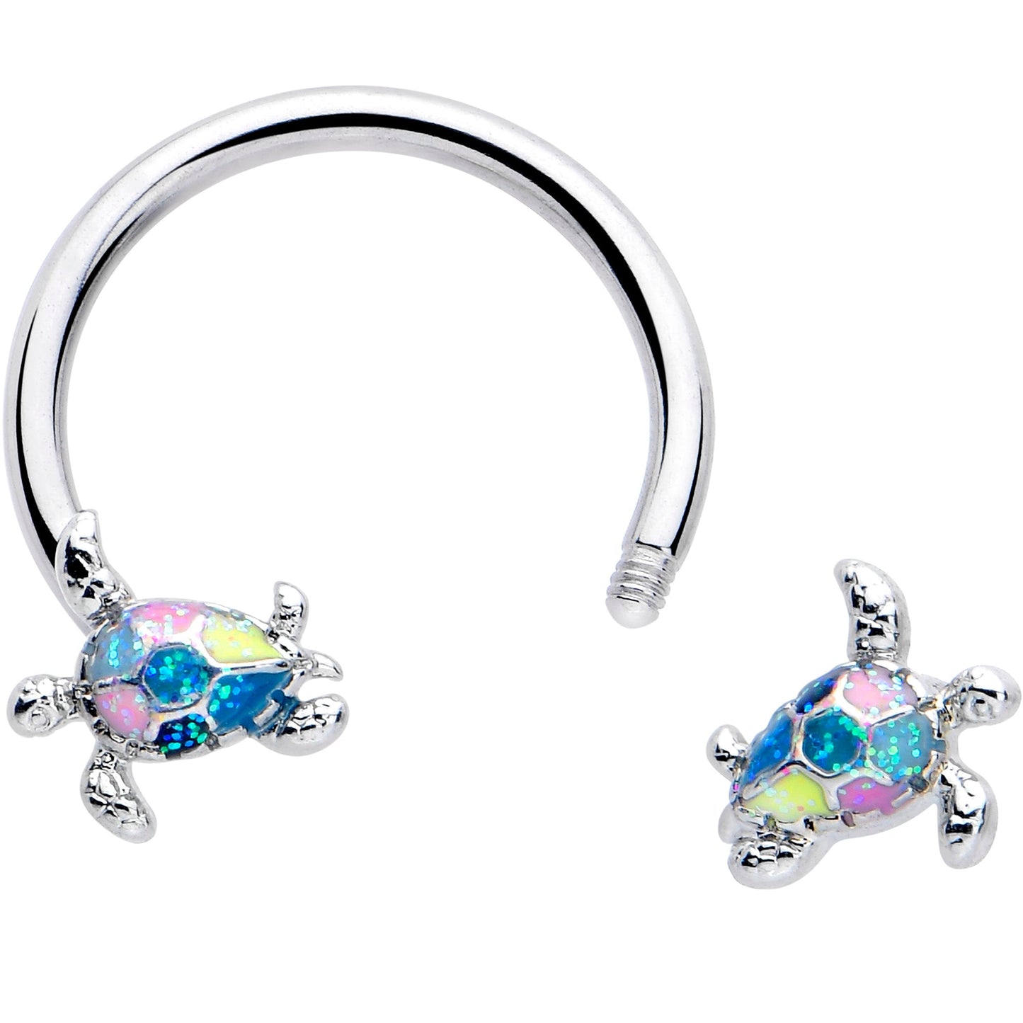 16G 3/8 Glitter Turtle Horseshoe Circular Barbell