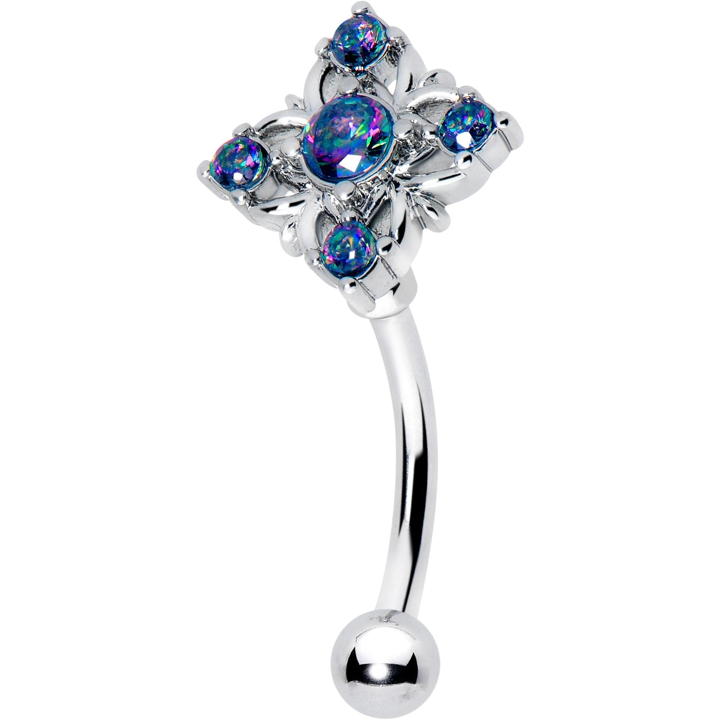 16G 5/16 Vitrail CZ Gem Beauty Cross Curved Eyebrow Ring