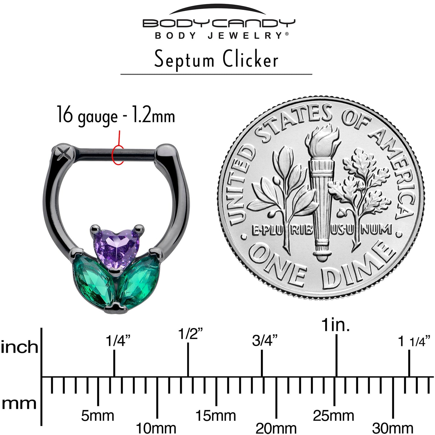 16G 5/16 Purple Green CZ Gem Black Love Flower Cartilage Clicker