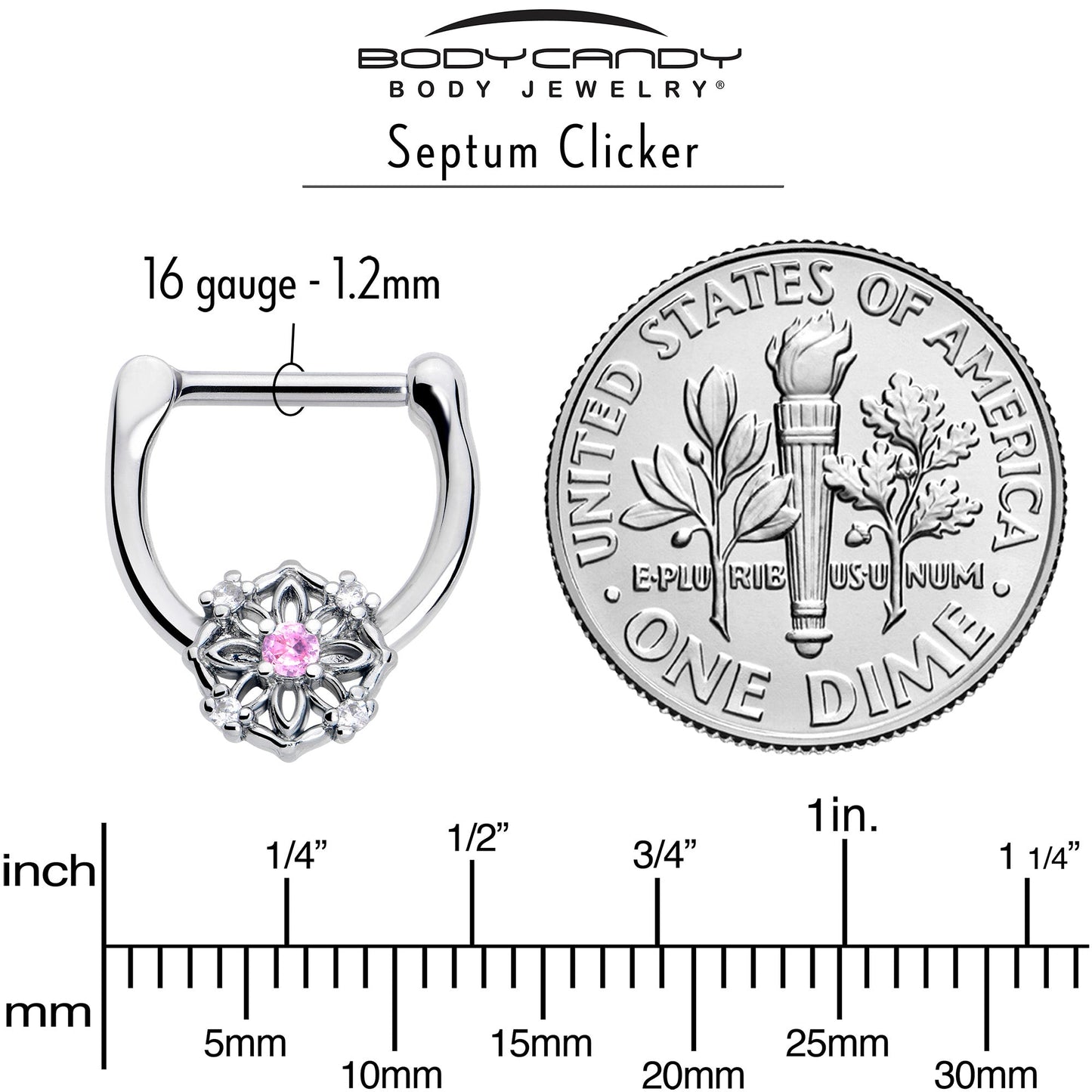 16G 5/16 Pink Clear CZ Gem Flower Circle Cartilage Clicker