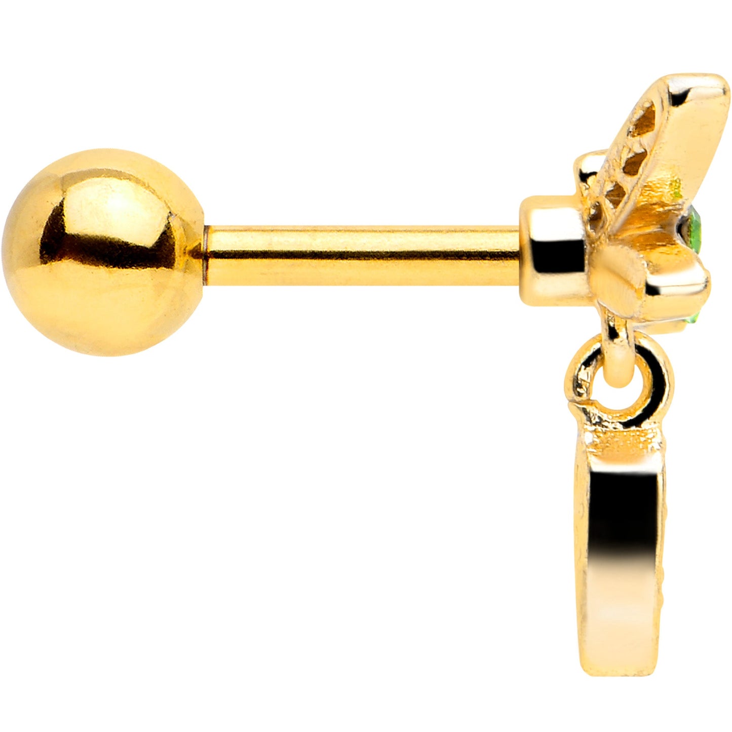 16G 1/4 Green Gem Gold Tone Swank Dragonfly Dangle Cartilage Earring